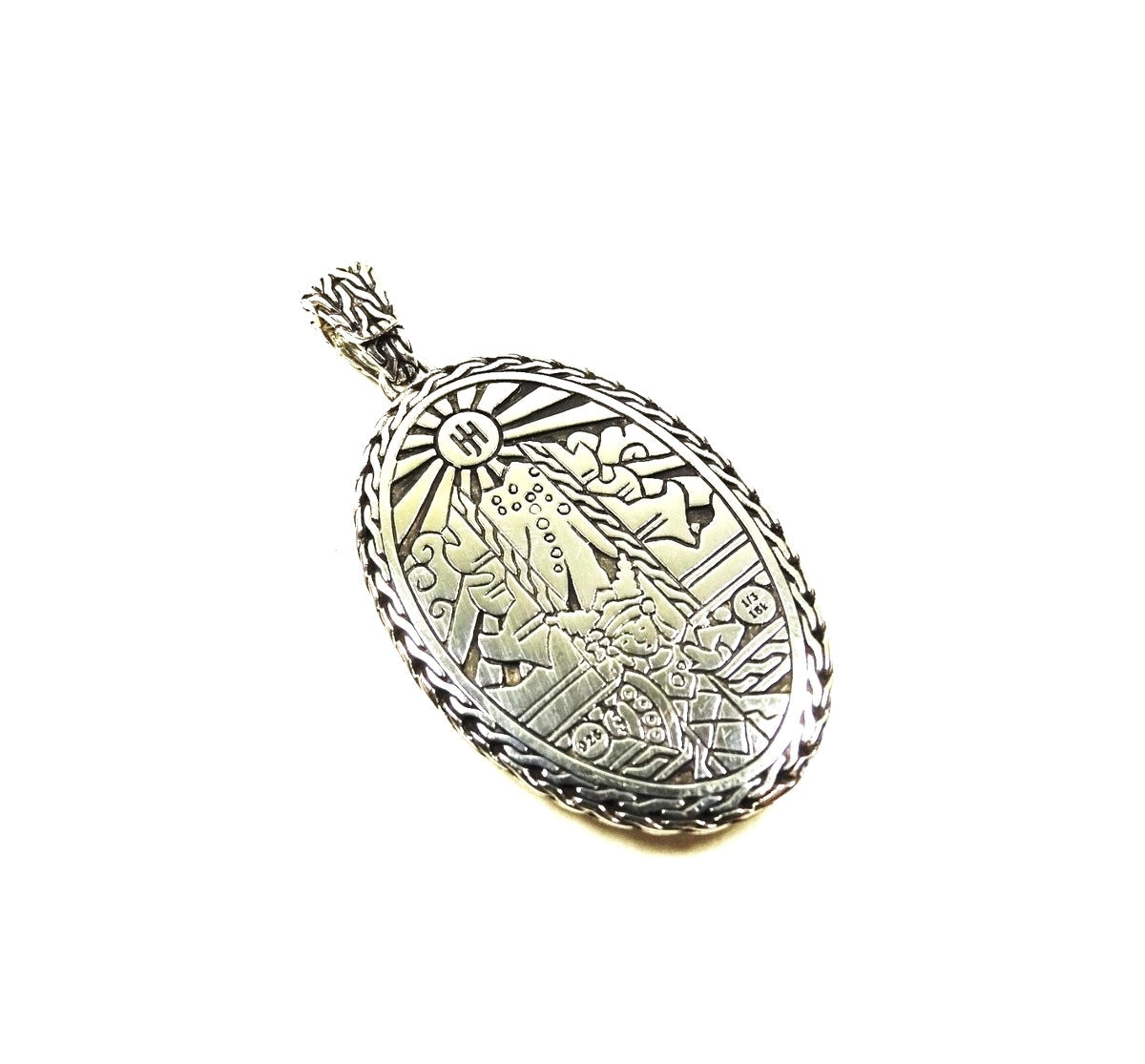 JOHN HARDY STERLING SILVER 22K HAMMERED YELLOW GOLD OVAL PENDANT