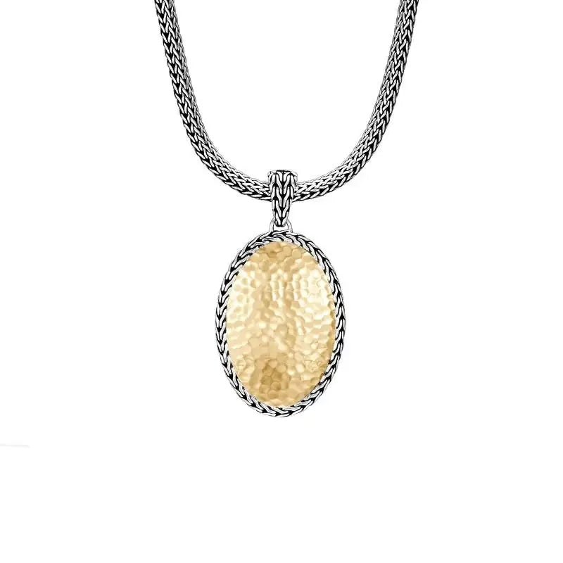 JOHN HARDY STERLING SILVER 22K HAMMERED YELLOW GOLD OVAL PENDANT