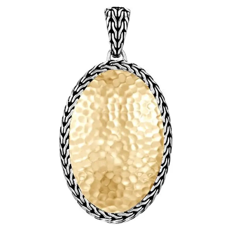 JOHN HARDY STERLING SILVER 22K HAMMERED YELLOW GOLD OVAL PENDANT