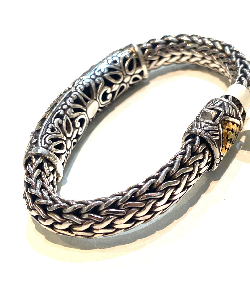 JOHN HARDY STERLING SILVER 18K GOLD DOT STATION BRACELET