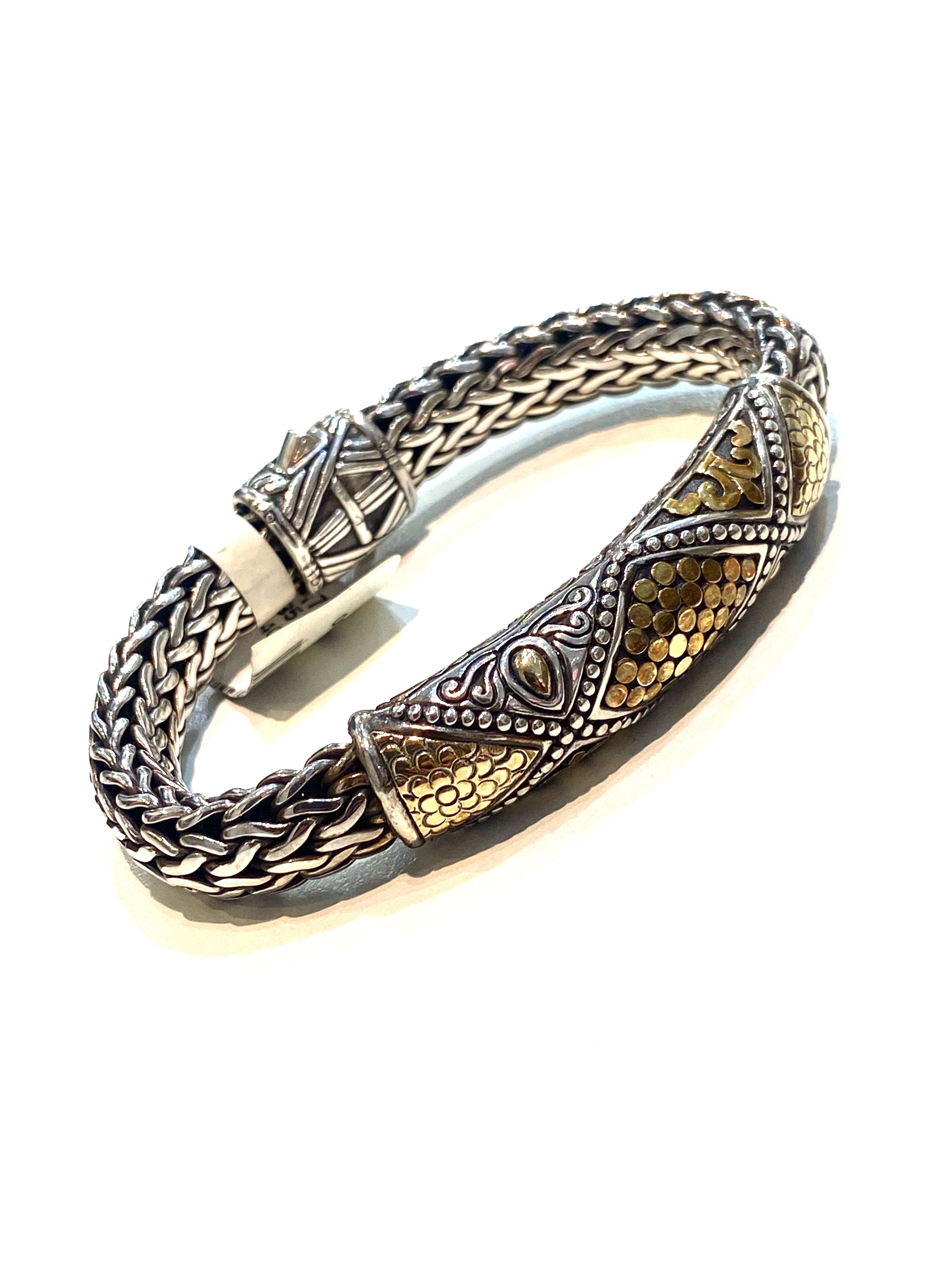 JOHN HARDY STERLING SILVER 18K GOLD DOT STATION BRACELET