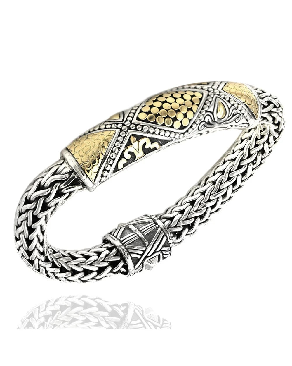 JOHN HARDY STERLING SILVER 18K GOLD DOT STATION BRACELET