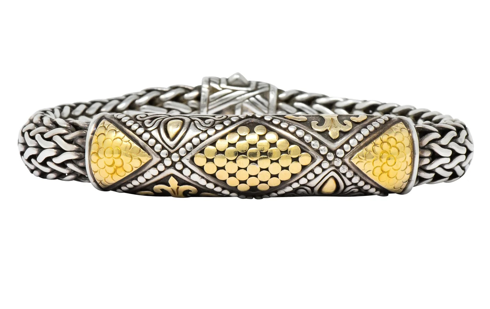 JOHN HARDY STERLING SILVER 18K GOLD DOT STATION BRACELET