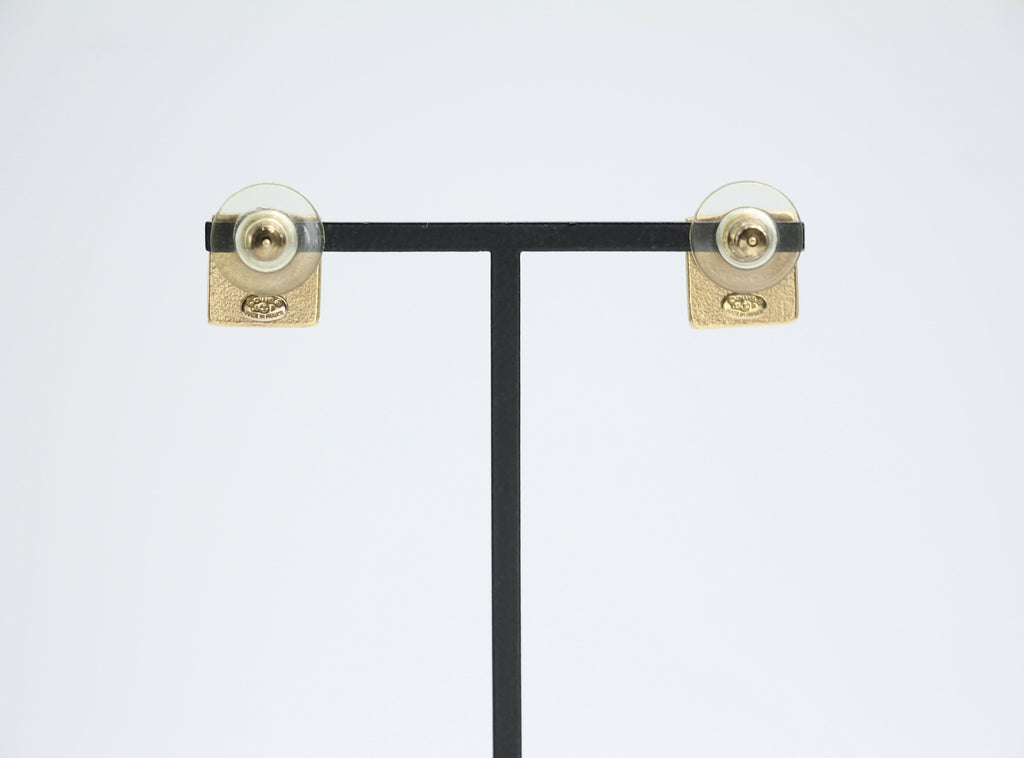 Chanel Vintage 03P Metal Square Black Stud Earrings