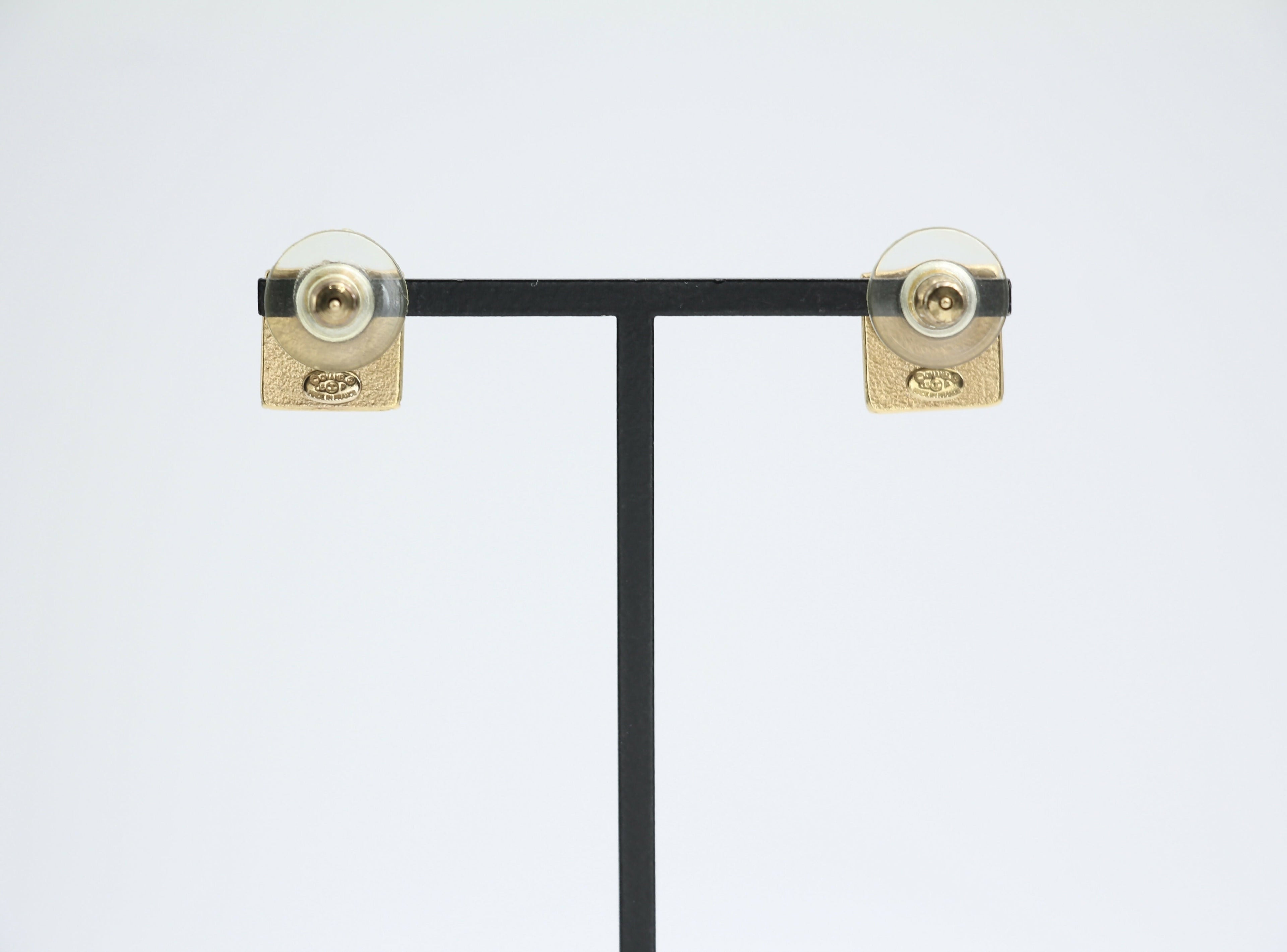 Chanel Vintage 03P Metal Square Black Stud Earrings