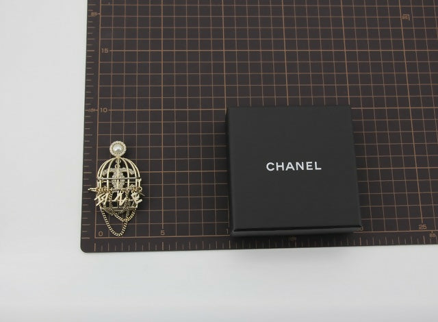 Chanel B22V Rhinestone & Metal Birdcage Brooch