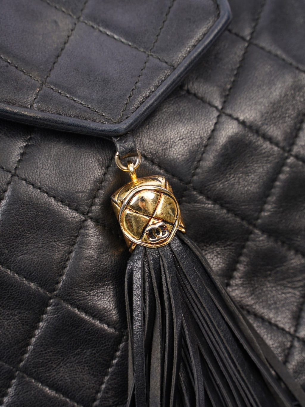 Chanel Classic Flap Tassel Black Lambskin Leather