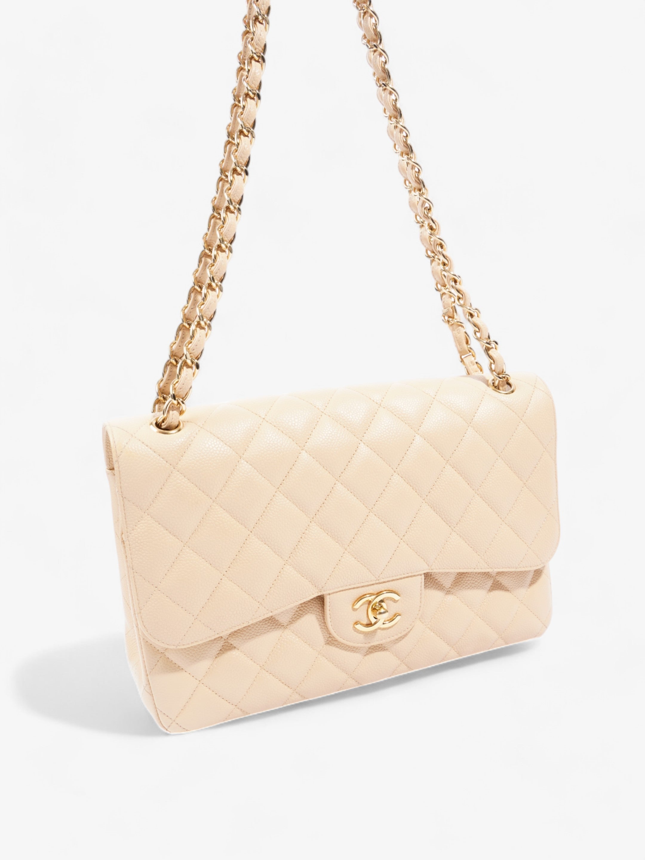 Chanel Classic Flap Beige Caviar Leather Jumbo