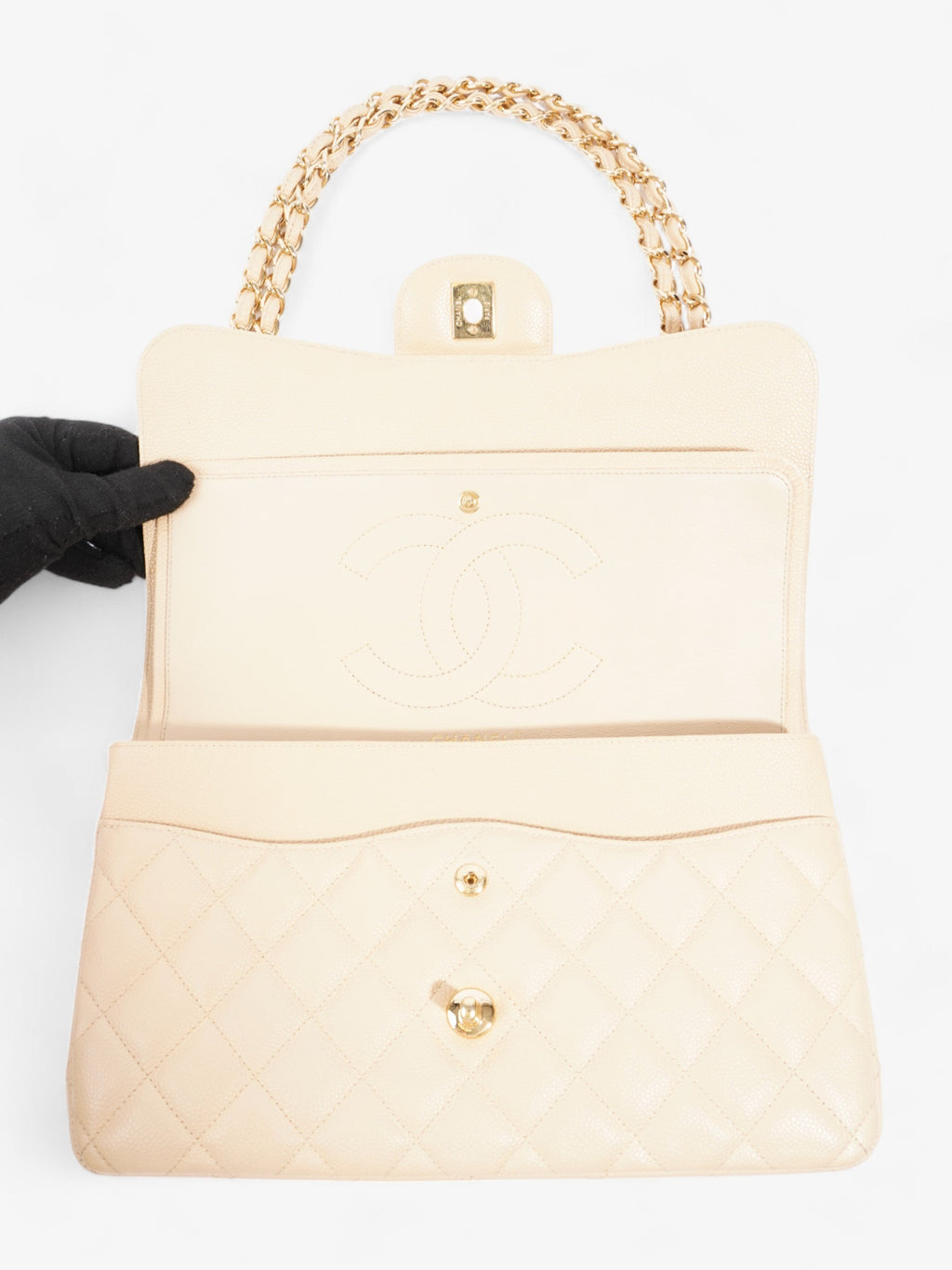 Chanel Classic Flap Beige Caviar Leather Jumbo