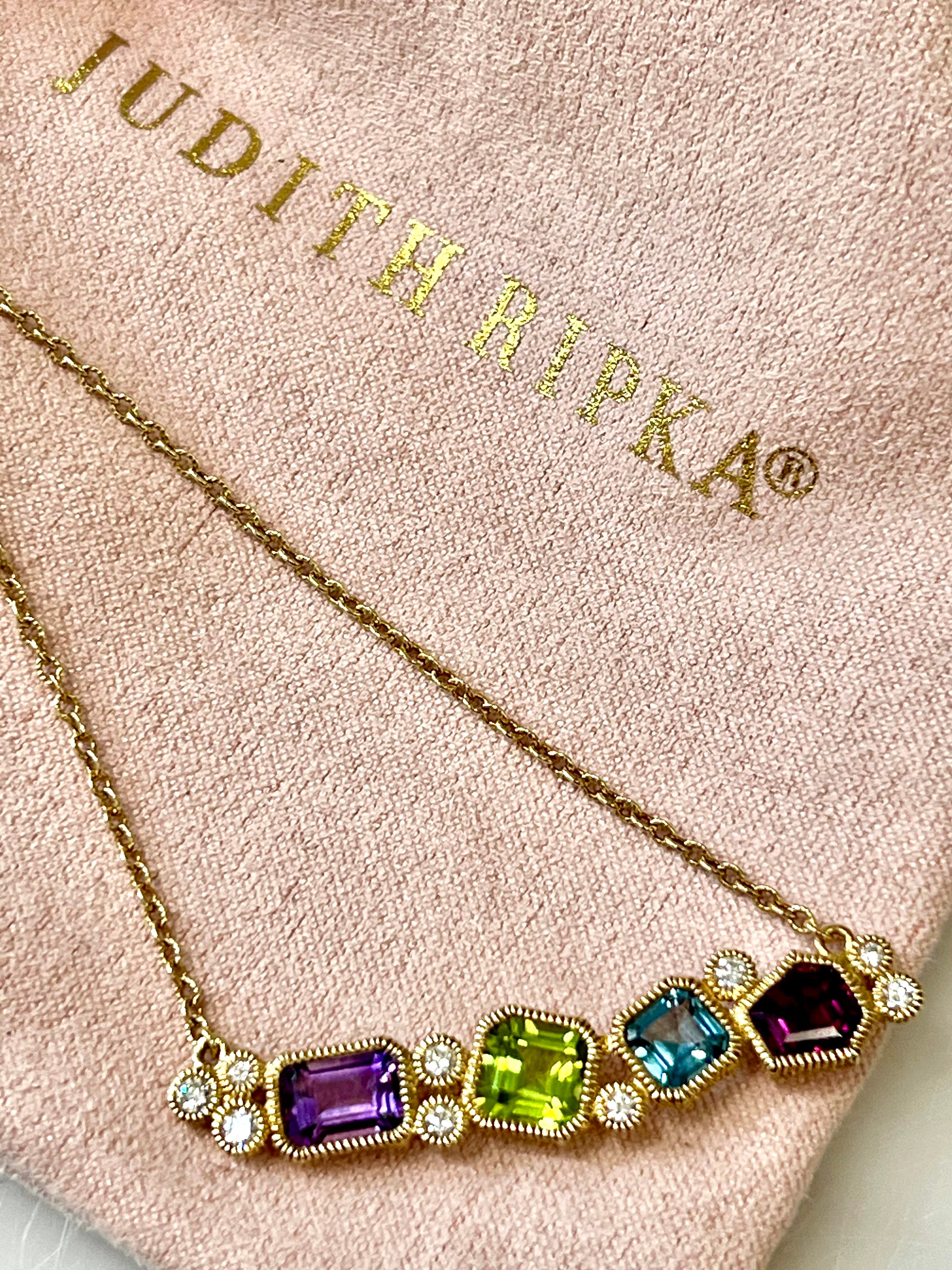 JUDITH RIPKA 14K GOLD GEMSTONES DIAMONDS BAR NECKLACE