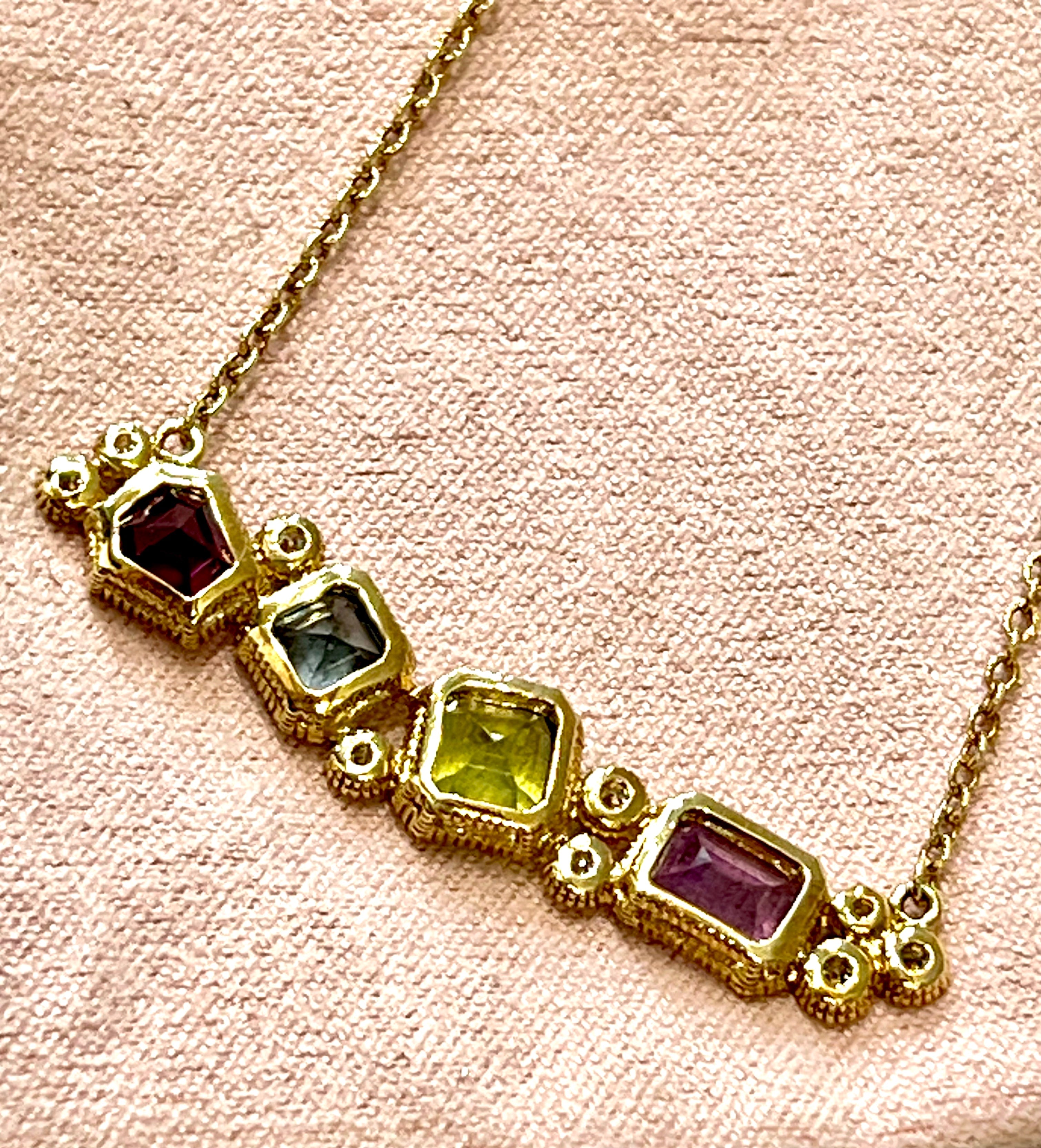 JUDITH RIPKA 14K GOLD GEMSTONES DIAMONDS BAR NECKLACE