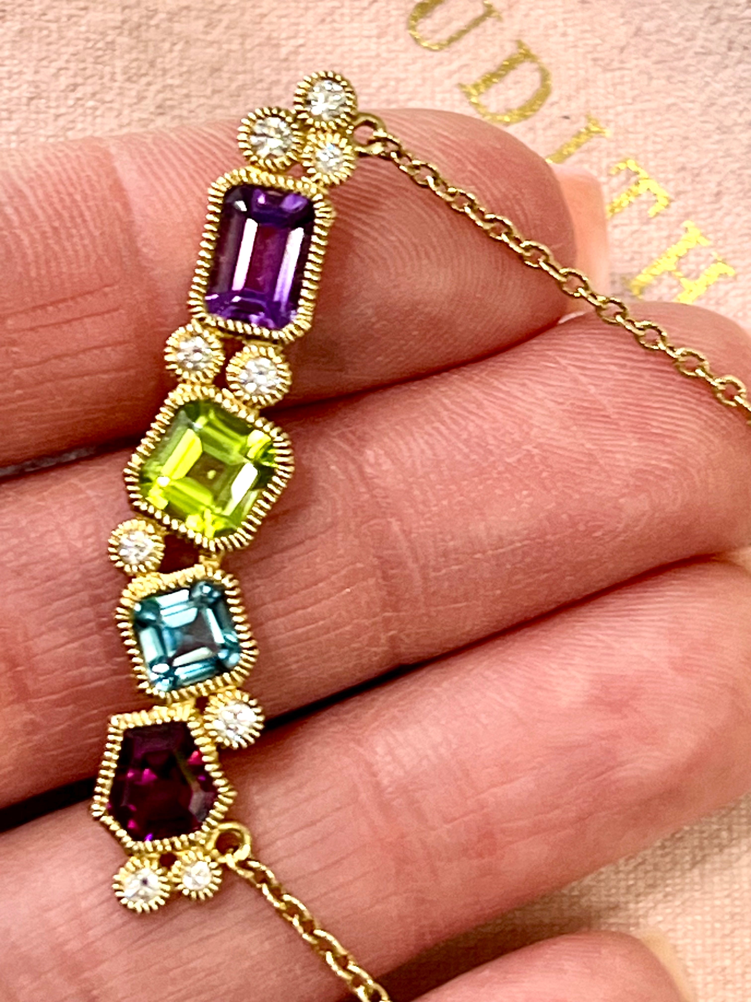 JUDITH RIPKA 14K GOLD GEMSTONES DIAMONDS BAR NECKLACE