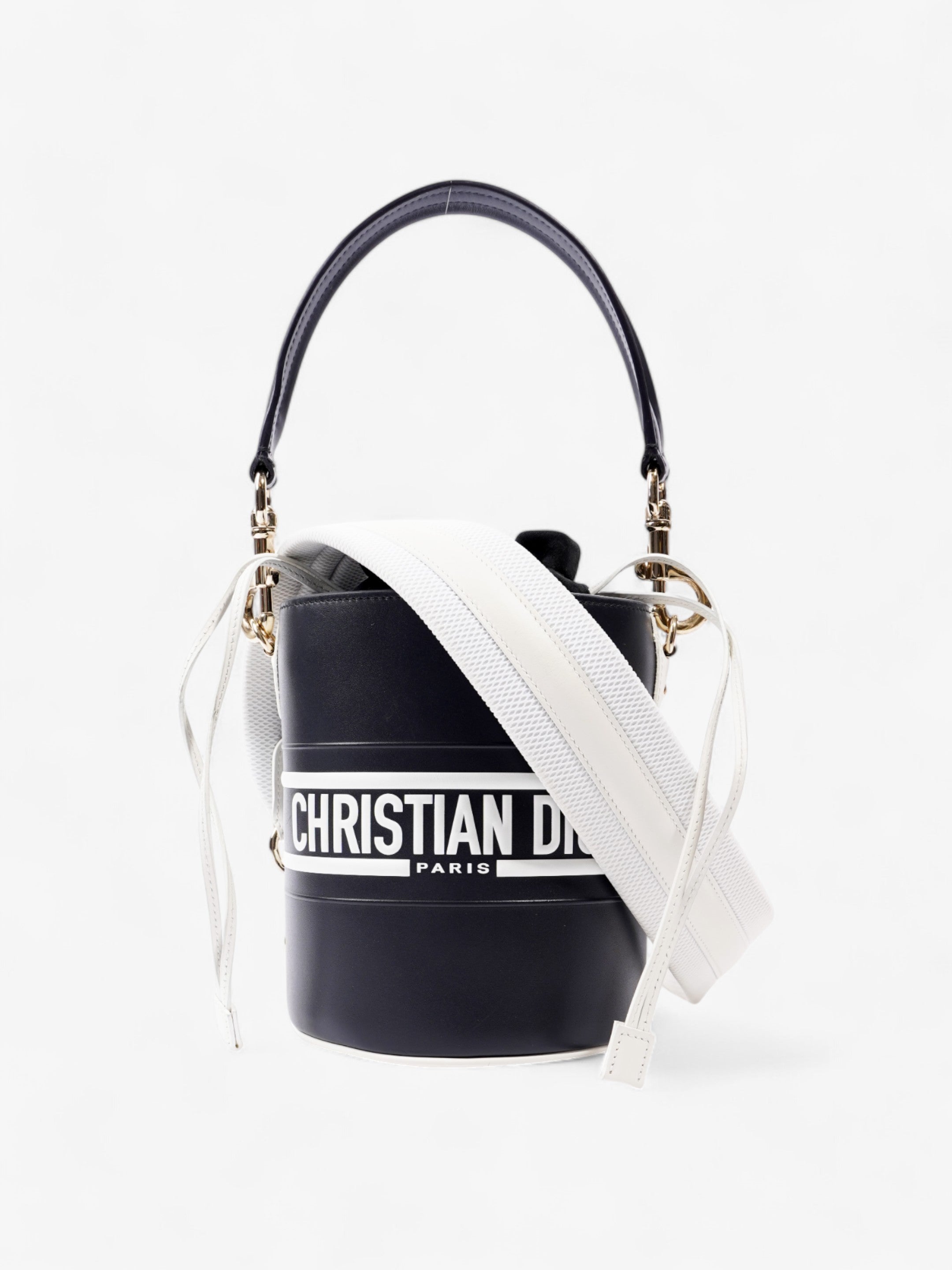 Christian Dior Vibe Bucket Bag Navy / White Calfskin Leather Small