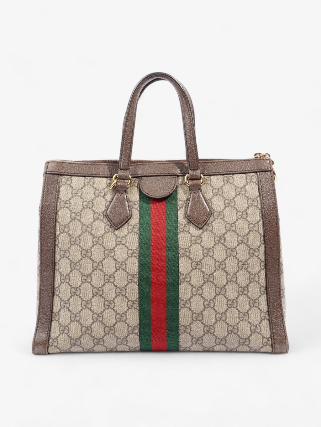 Gucci Ophidia GG Beige And Ebony GG Supreme / Brown / Gucci Stripe Coated Canvas Medium