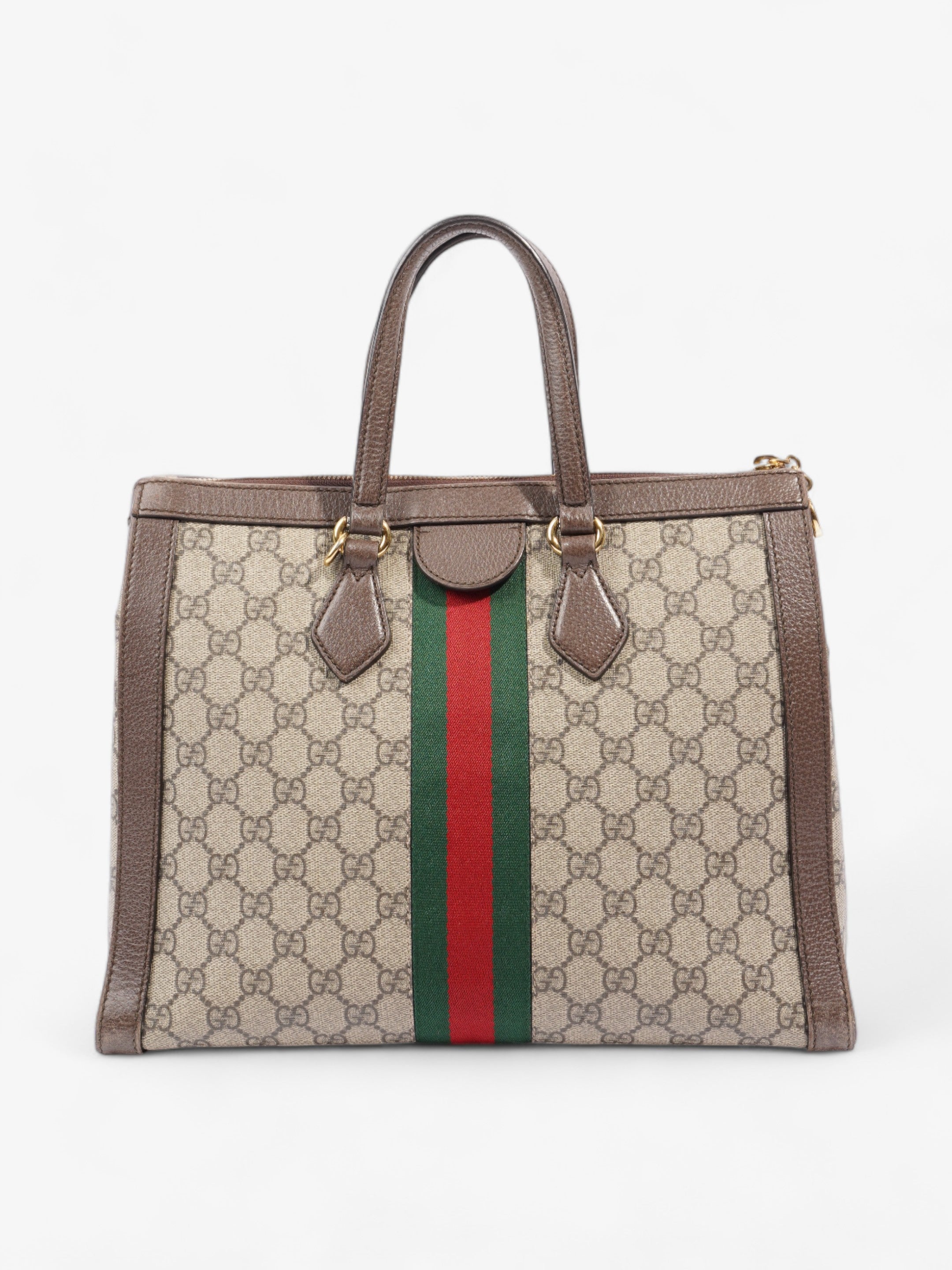 Gucci Ophidia GG Beige And Ebony GG Supreme / Brown / Gucci Stripe Coated Canvas Medium