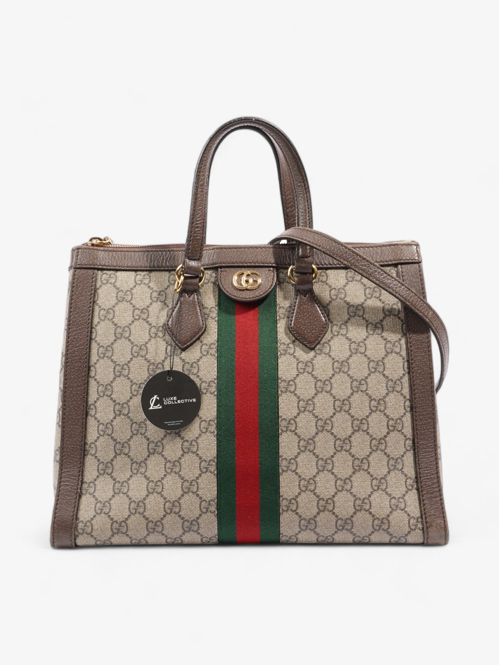 Gucci Ophidia GG Beige And Ebony GG Supreme / Brown / Gucci Stripe Coated Canvas Medium