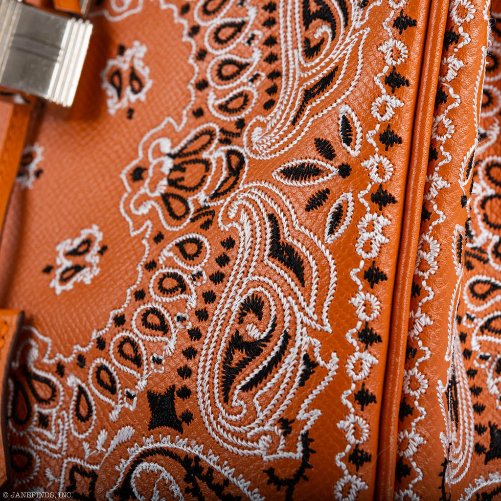 Jay Ahr Vintage 2013 Hermès Birkin 30 Orange Epsom Bandana Embroidery "Rio de Janeiro"