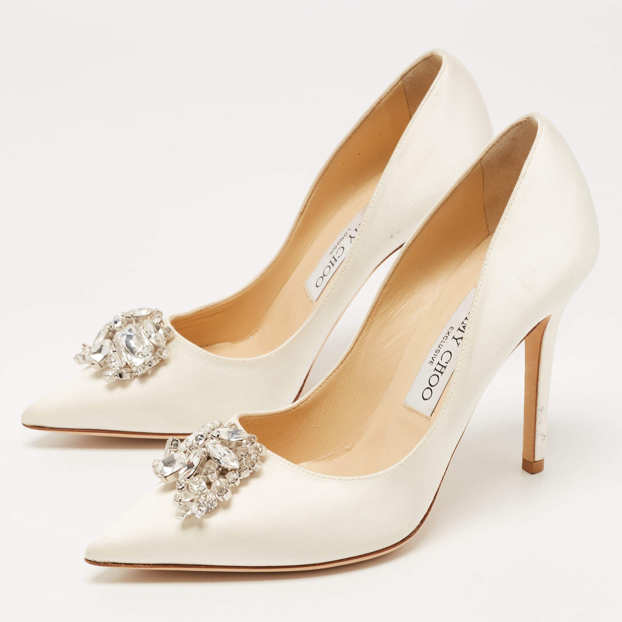 JIMMY CHOO ABEL SATIN CRYSTAL PUMPS
