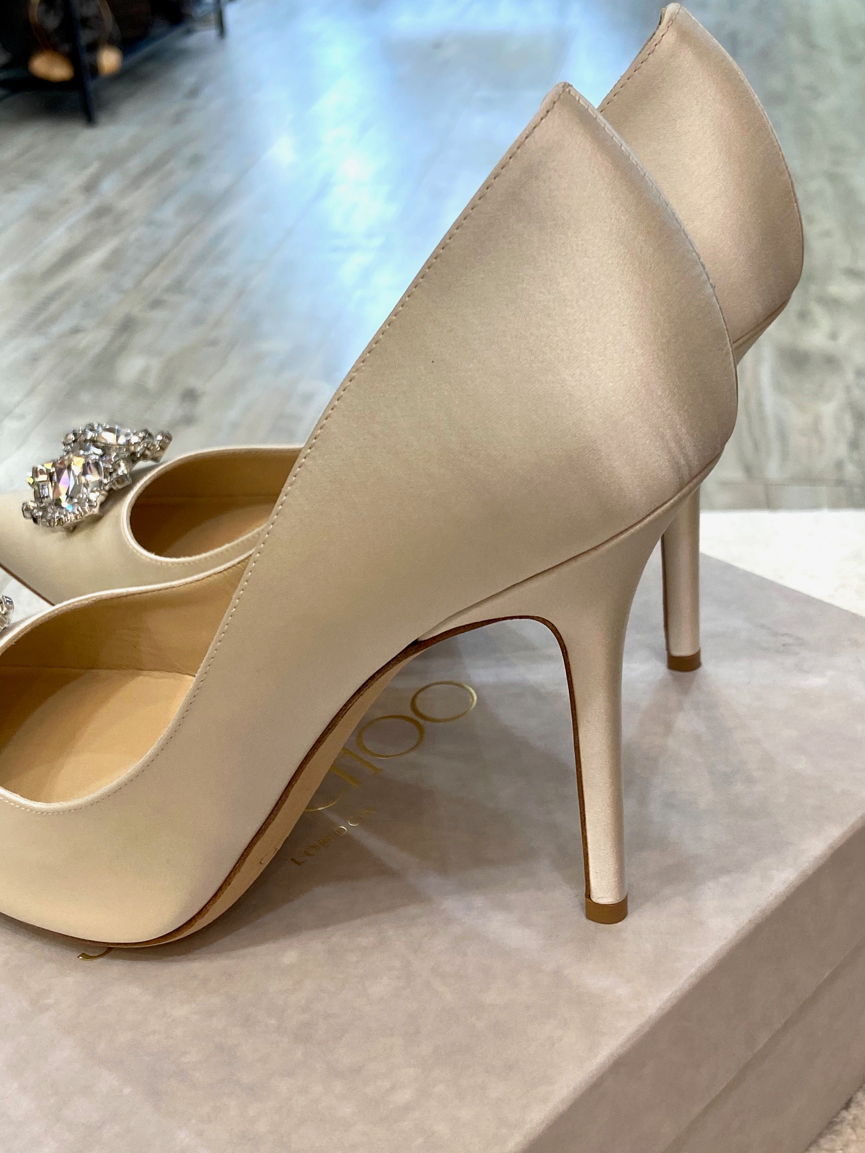 JIMMY CHOO ABEL SATIN CRYSTAL PUMPS