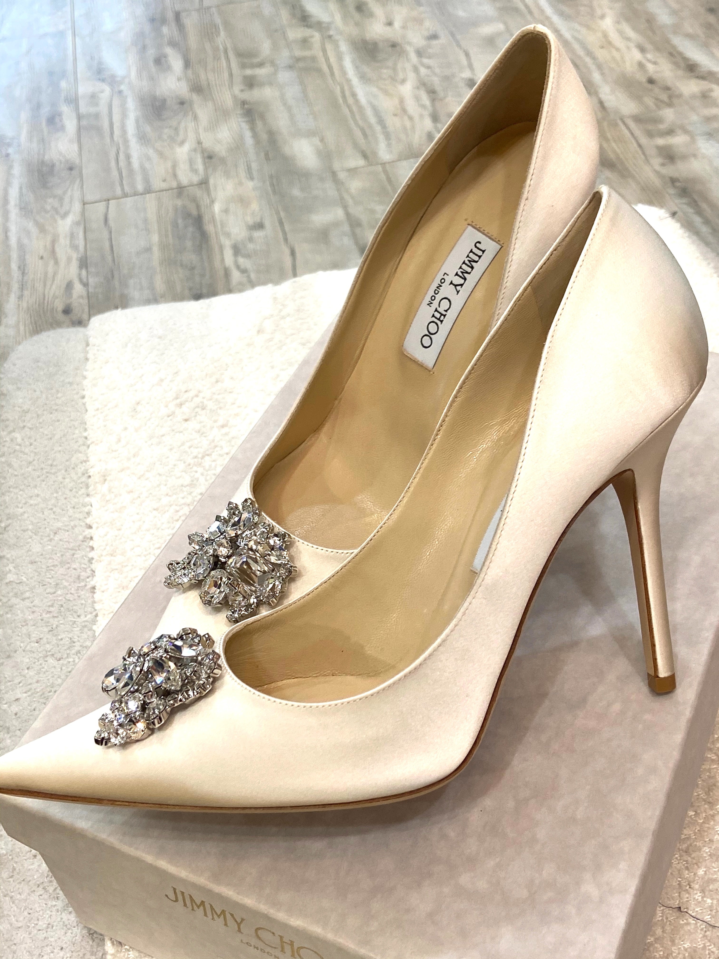 JIMMY CHOO ABEL SATIN CRYSTAL PUMPS