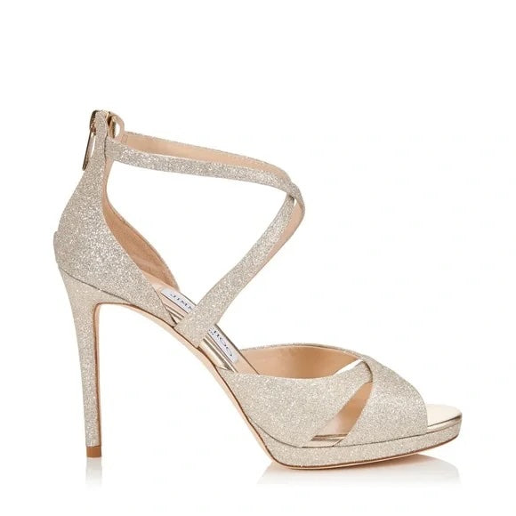 JIMMY CHOO GOLD GLITTER LORINA 100 SANDALS