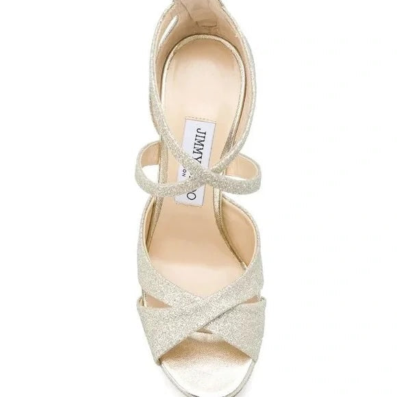 JIMMY CHOO GOLD GLITTER LORINA 100 SANDALS