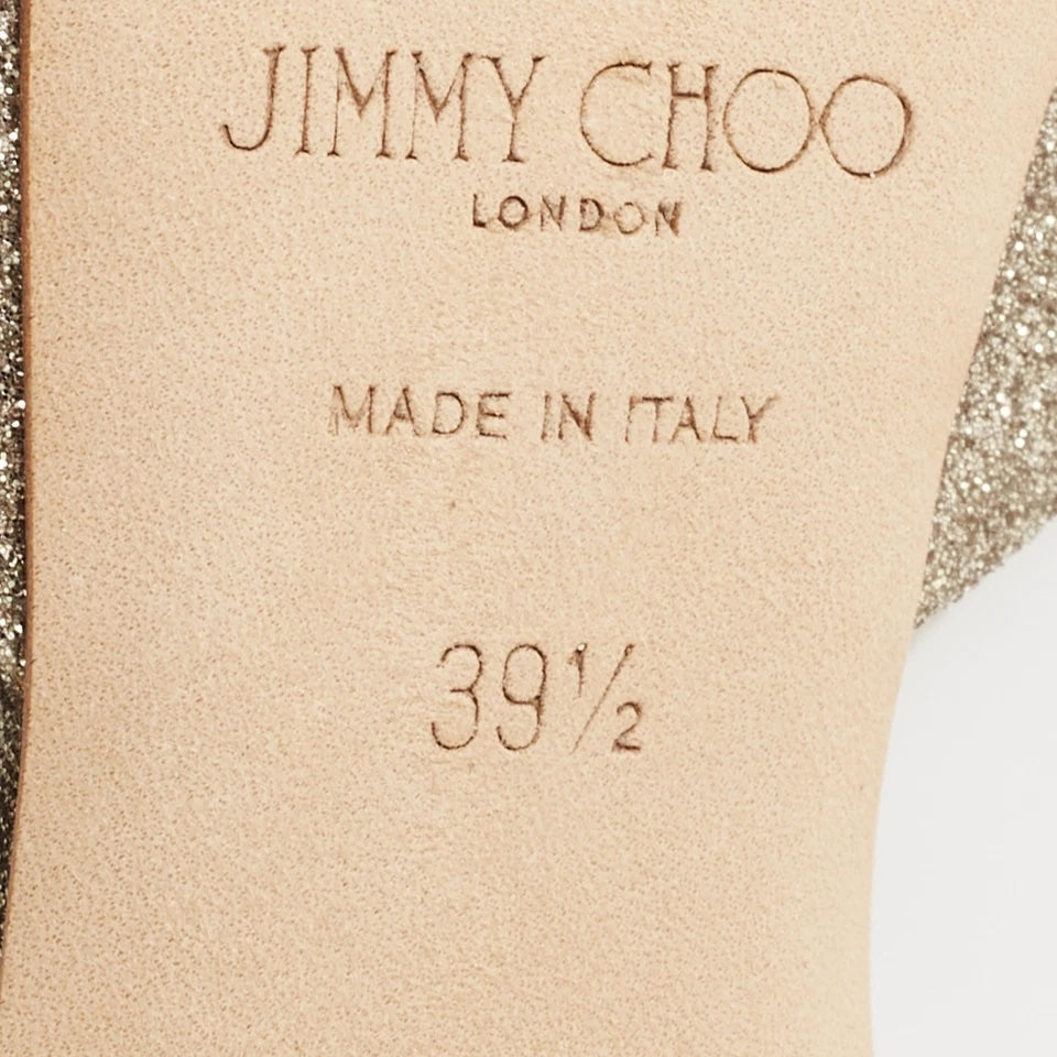 JIMMY CHOO GOLD GLITTER LORINA 100 SANDALS