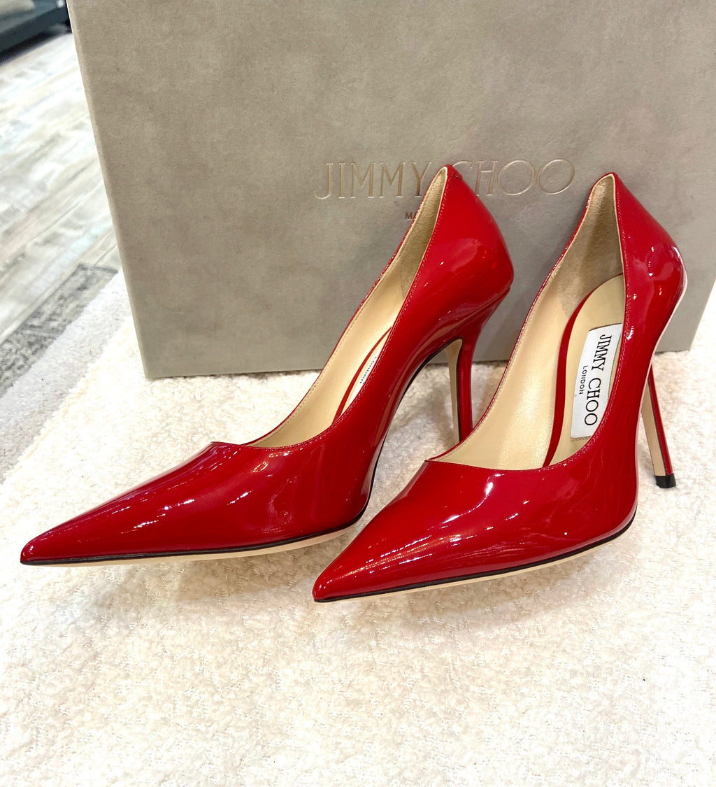 JIMMY CHOO LOVE 100 PATENT LEATHER PUMPS