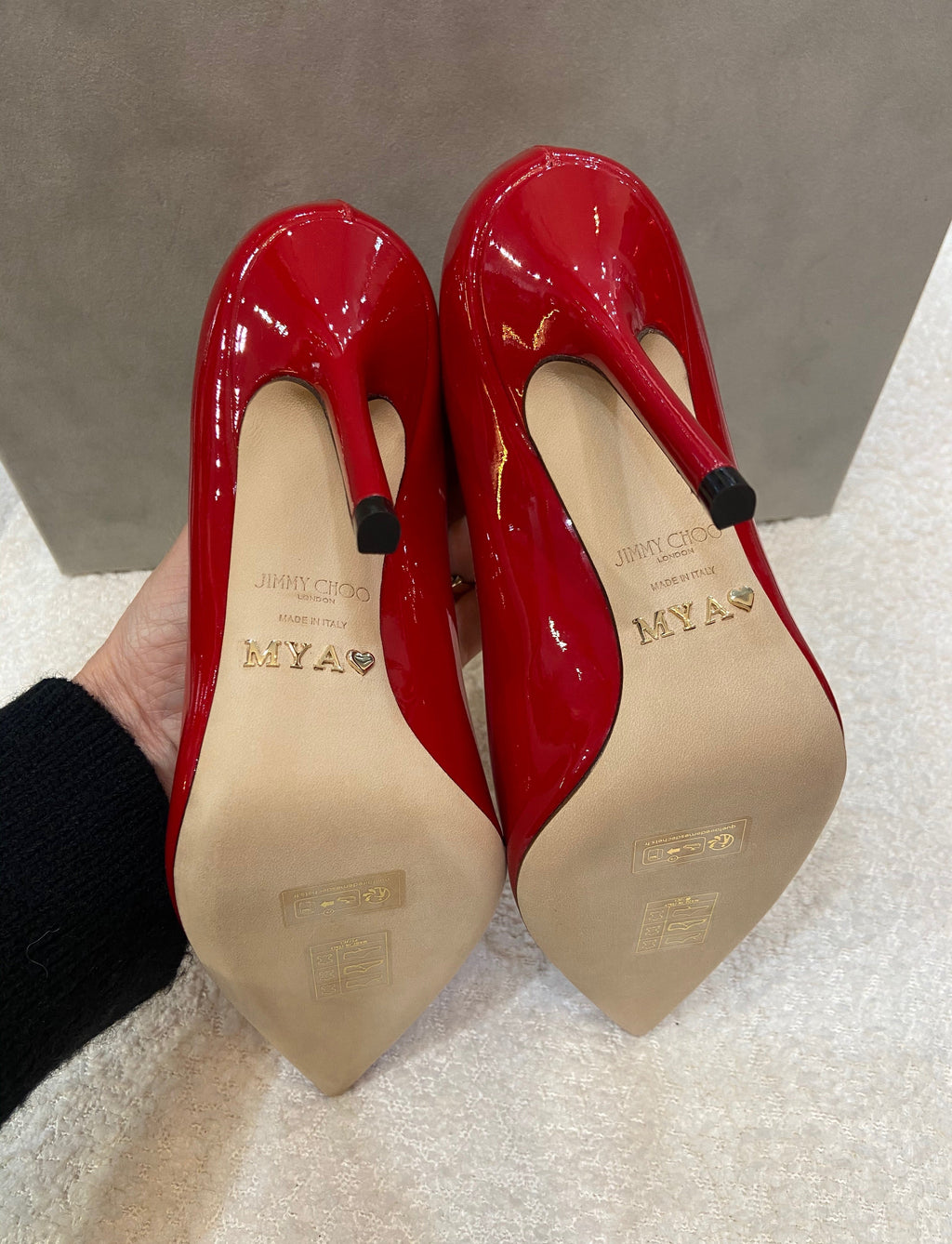 JIMMY CHOO LOVE 100 PATENT LEATHER PUMPS