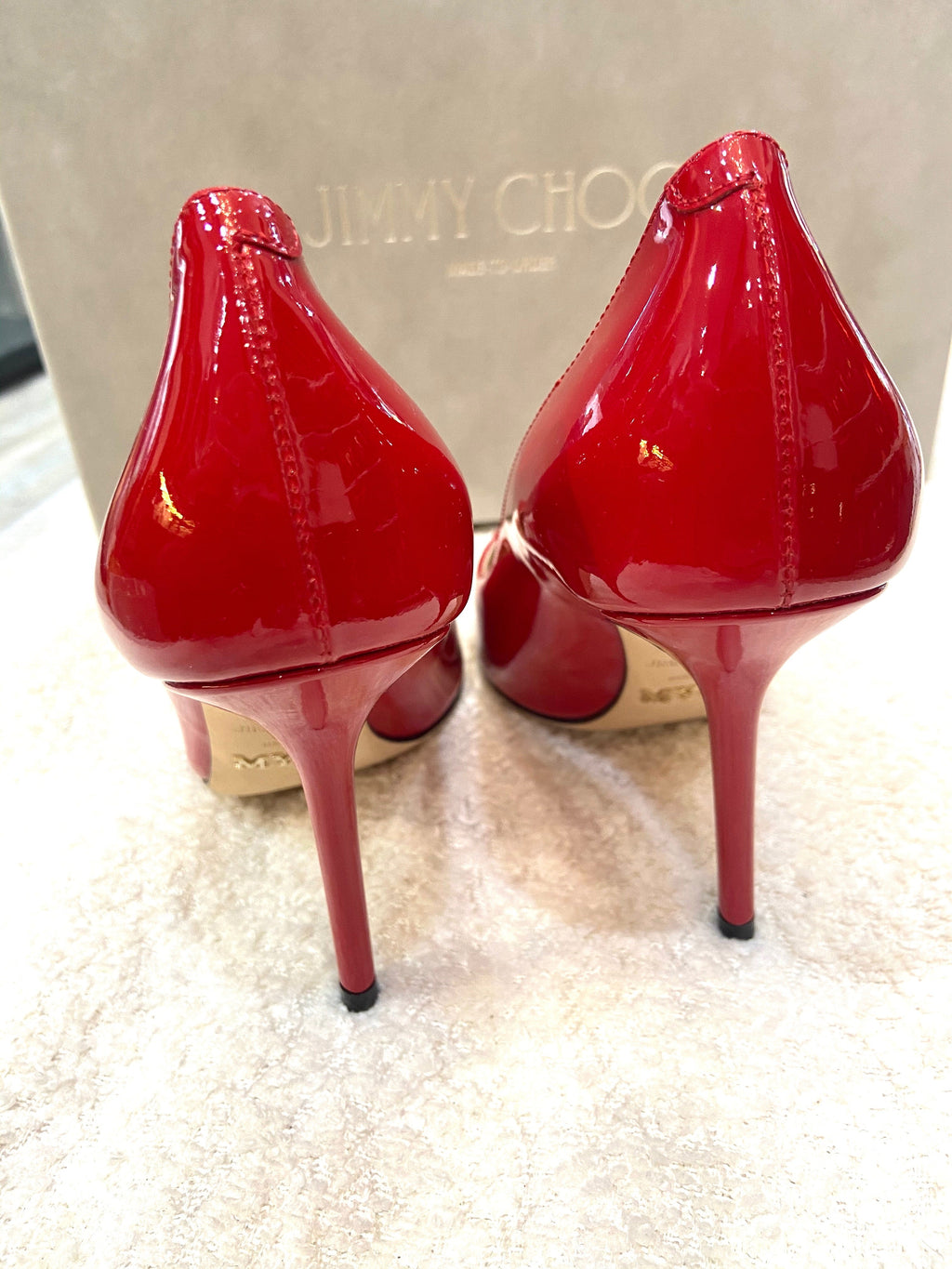 JIMMY CHOO LOVE 100 PATENT LEATHER PUMPS