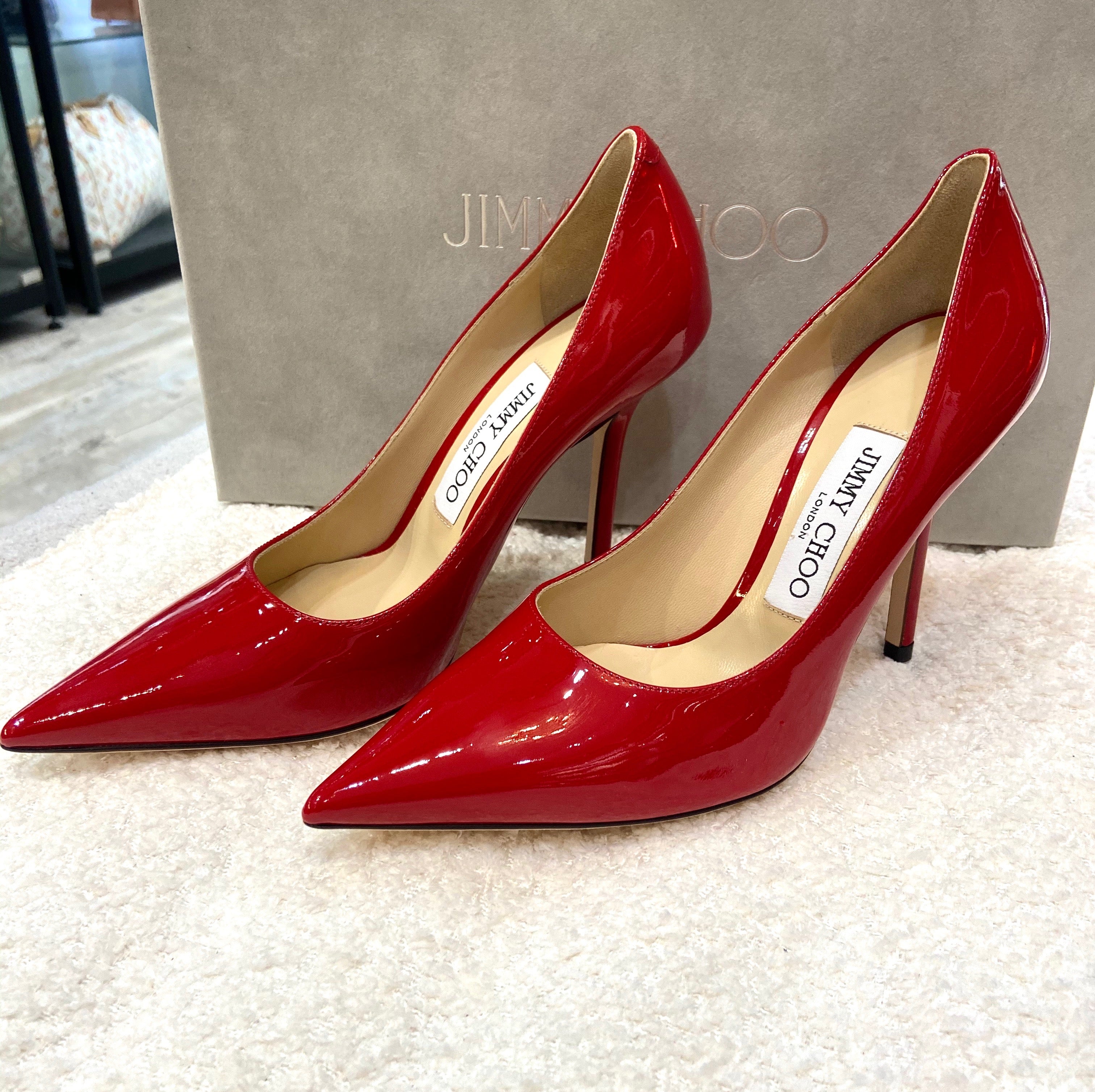 JIMMY CHOO LOVE 100 PATENT LEATHER PUMPS