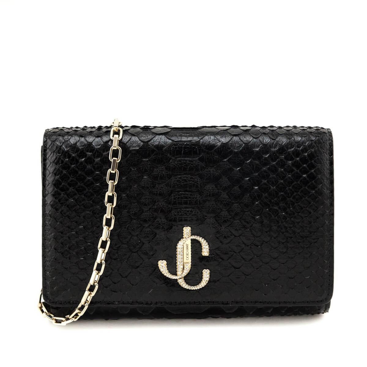 Jimmy Choo Black Python Varenne Chain Clutch