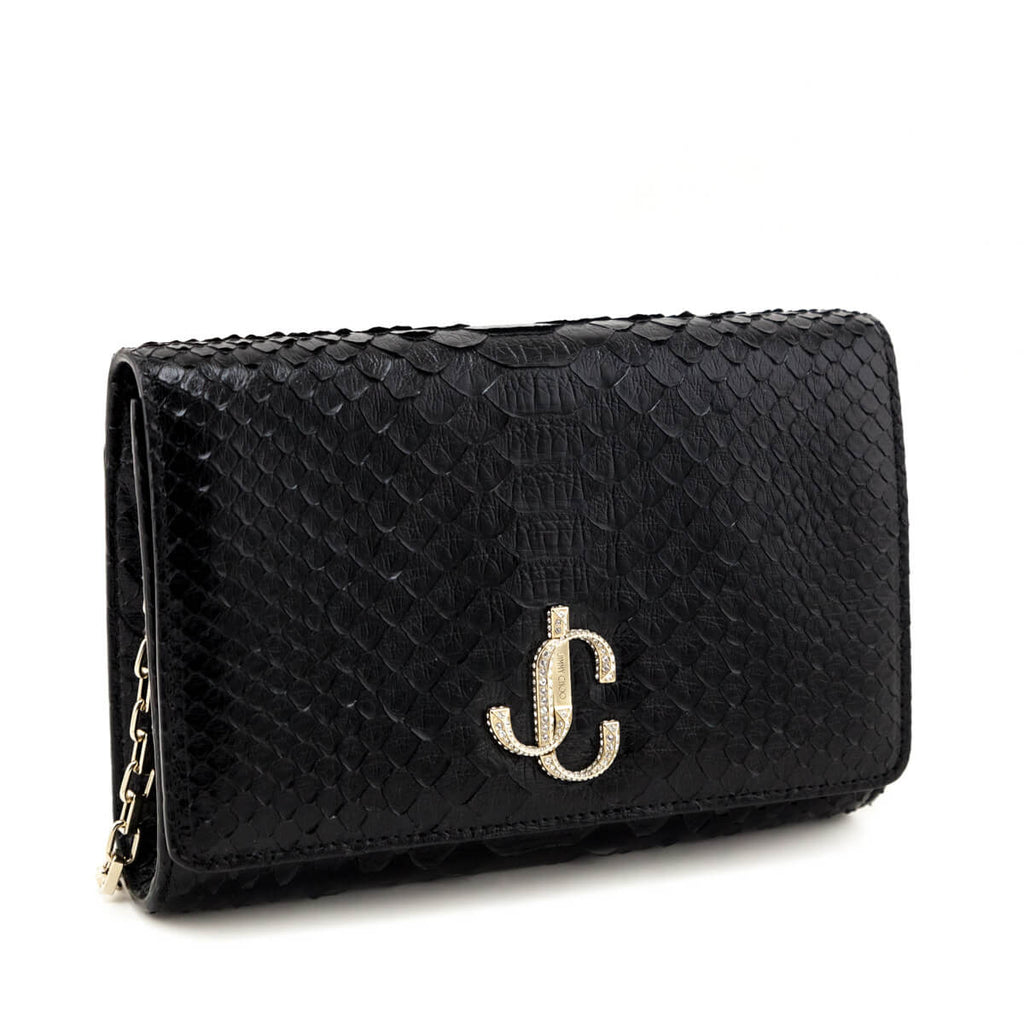 Jimmy Choo Black Python Varenne Chain Clutch