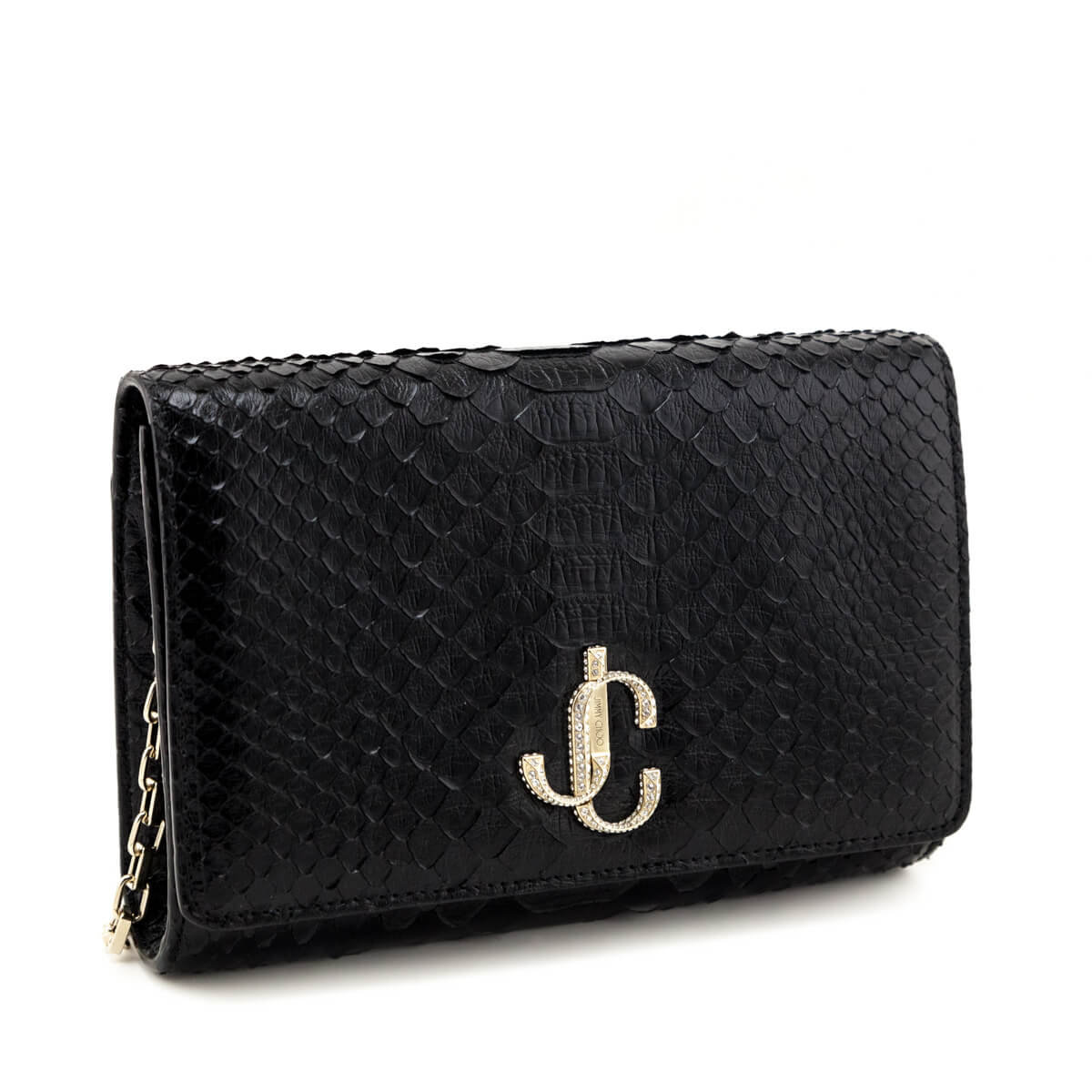 Jimmy Choo Black Python Varenne Chain Clutch