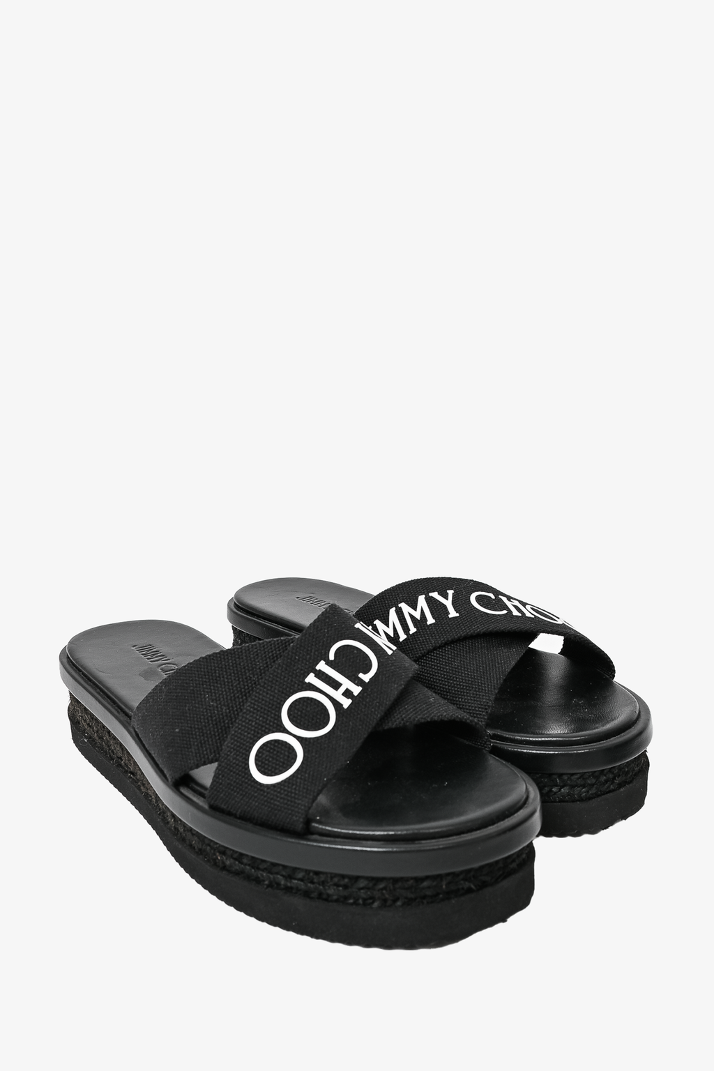 Jimmy Choo Black/White Canvas Crisscross Platform Sandals Size 37.5