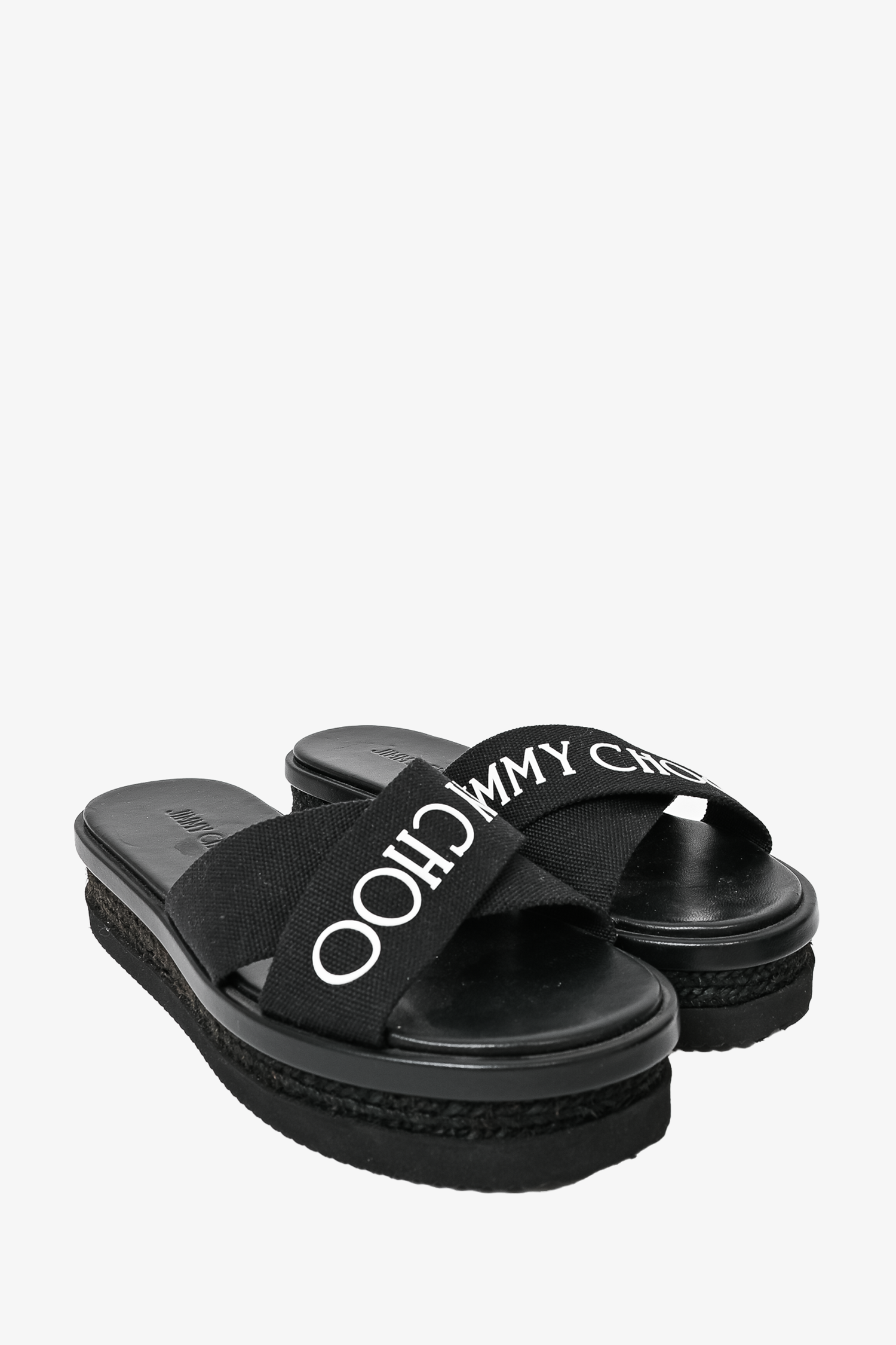 Jimmy Choo Black/White Canvas Crisscross Platform Sandals Size 37.5