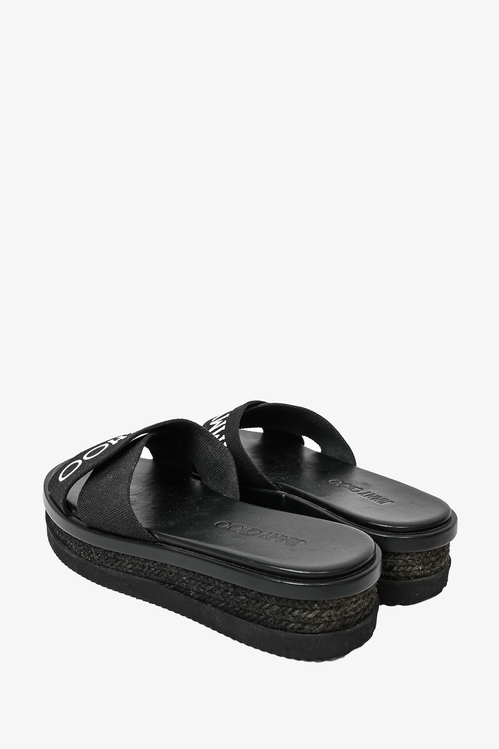 Jimmy Choo Black/White Canvas Crisscross Platform Sandals Size 37.5