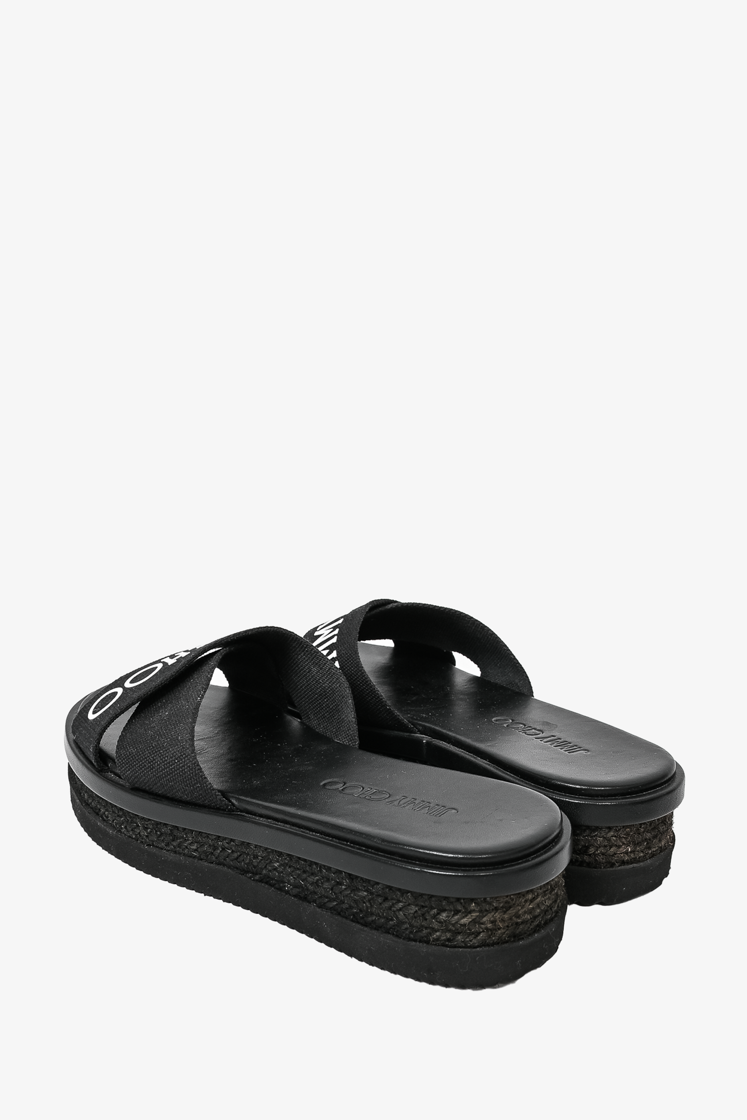 Jimmy Choo Black/White Canvas Crisscross Platform Sandals Size 37.5
