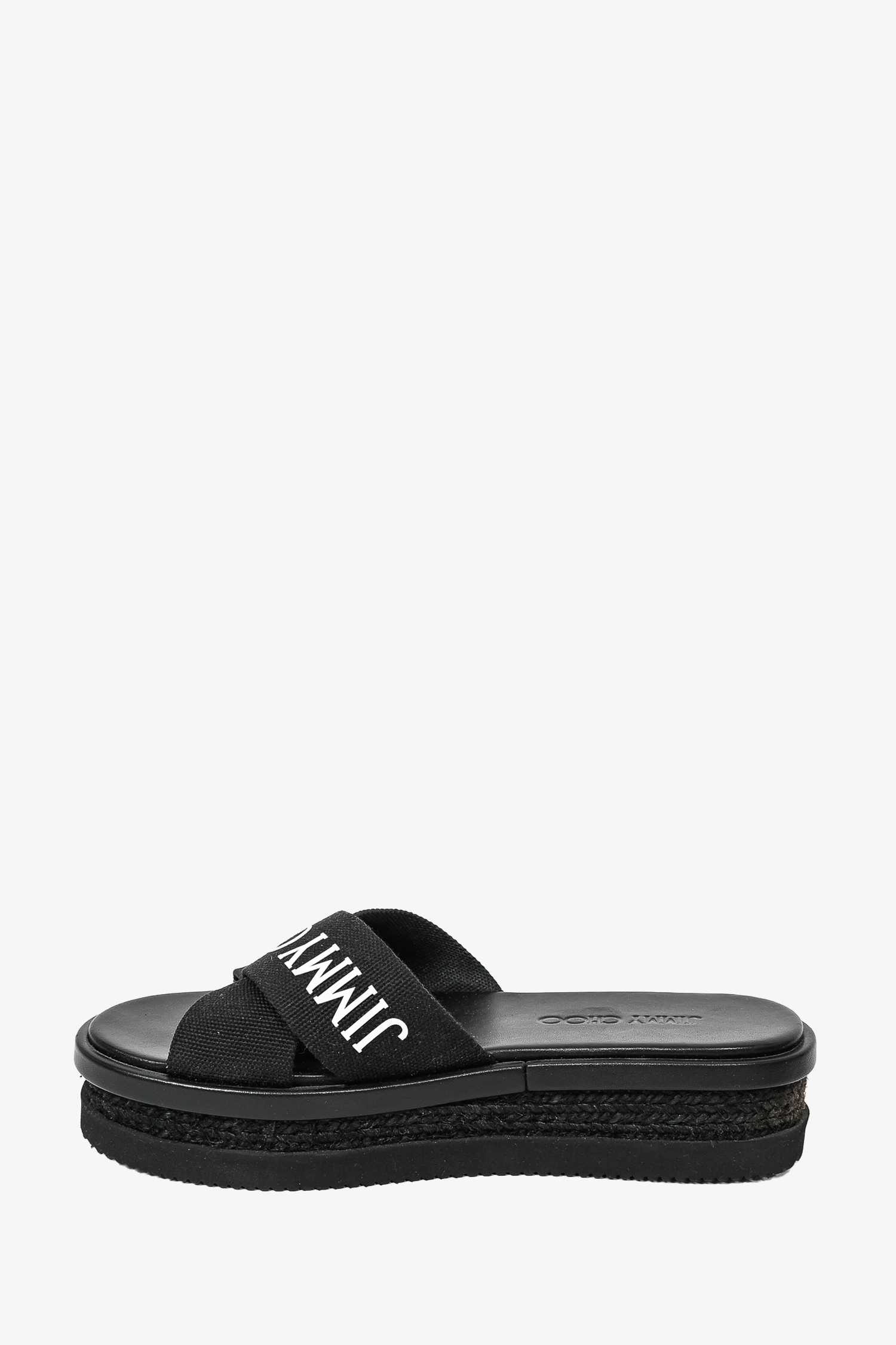 Jimmy Choo Black/White Canvas Crisscross Platform Sandals Size 37.5
