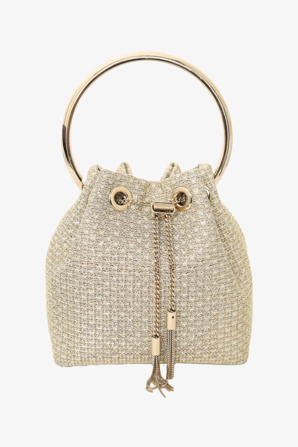 Jimmy Choo Gold Glitter Bon Bon Ring Handle Bucket Bag