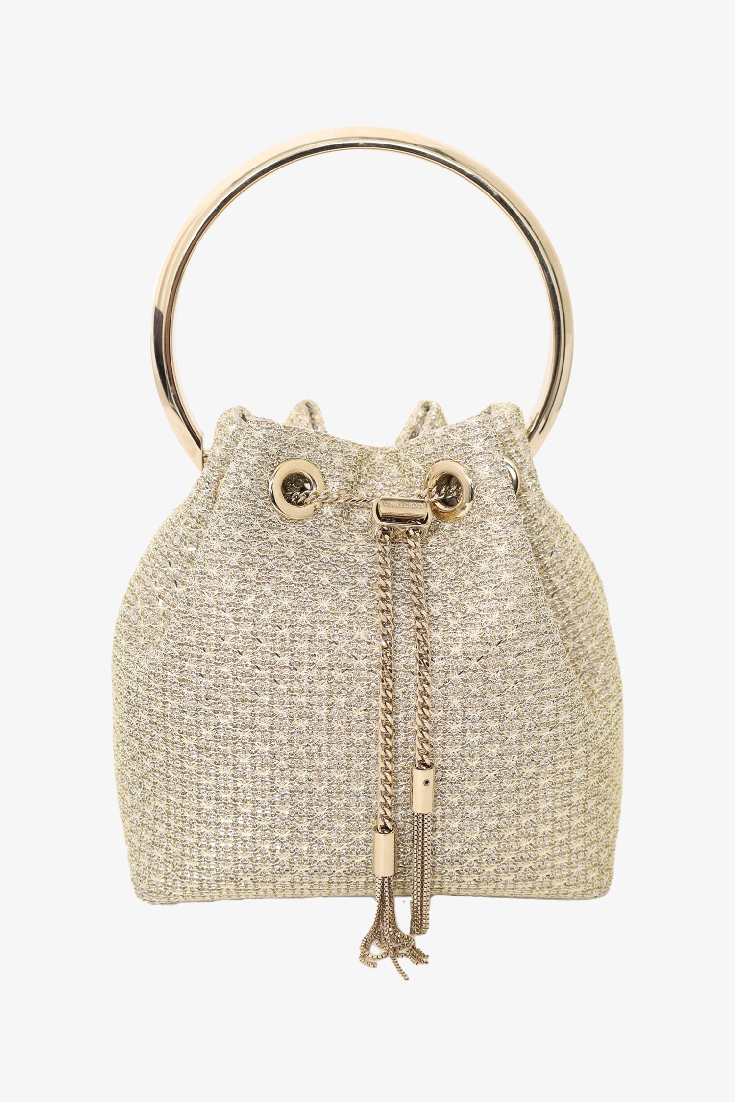 Jimmy Choo Gold Glitter Bon Bon Ring Handle Bucket Bag