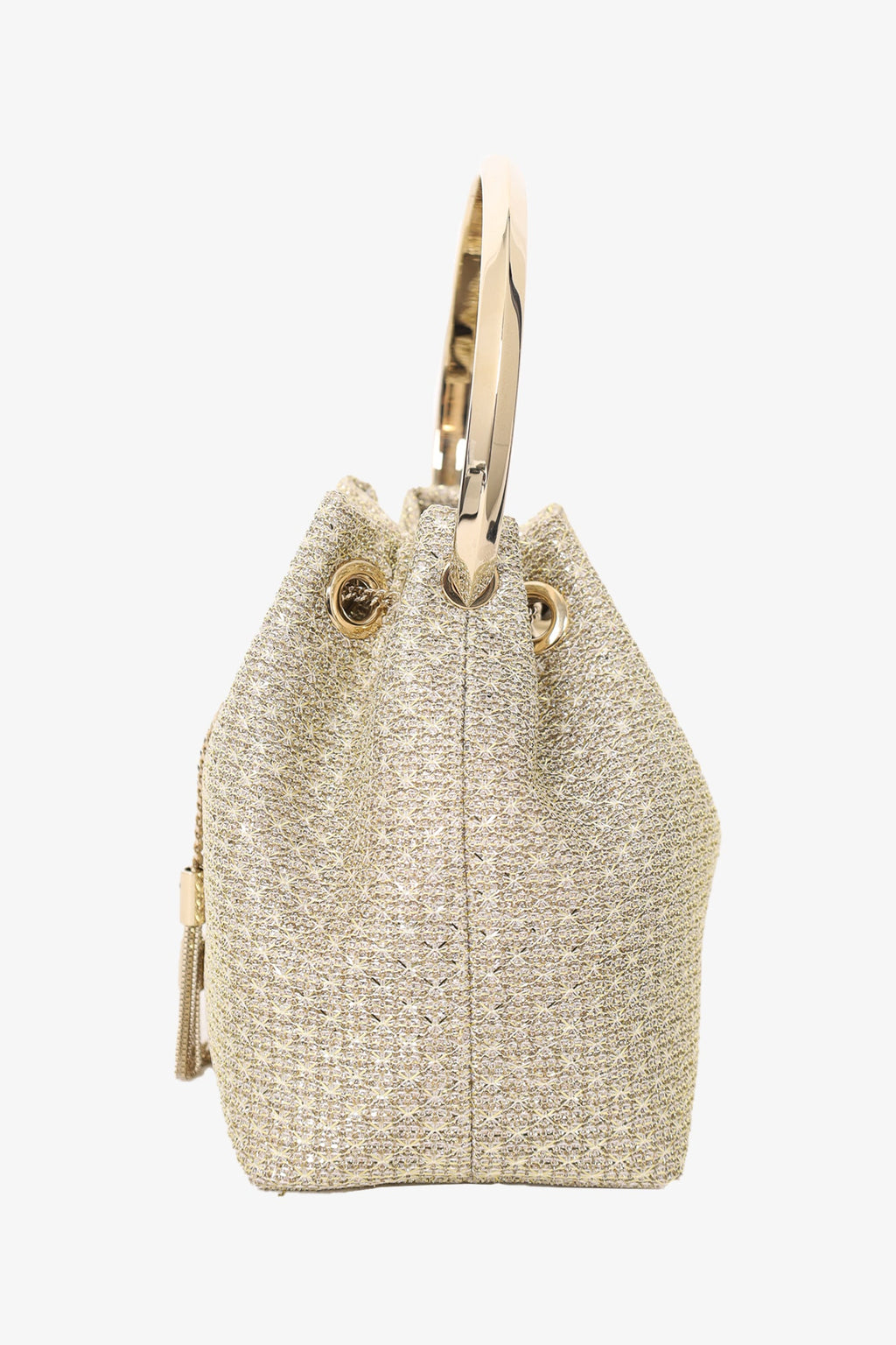 Jimmy Choo Gold Glitter Bon Bon Ring Handle Bucket Bag
