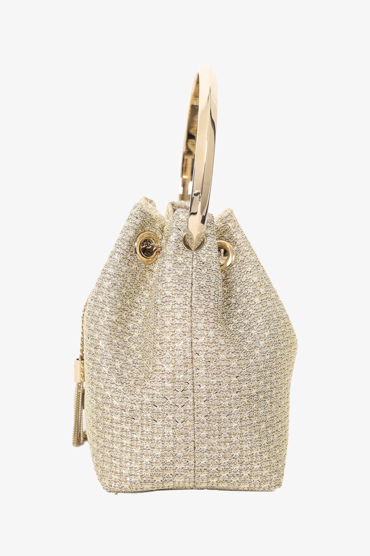 Jimmy Choo Gold Glitter Bon Bon Ring Handle Bucket Bag