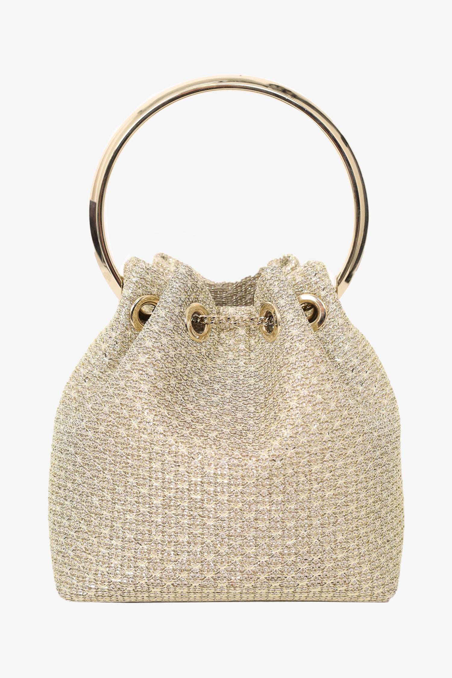 Jimmy Choo Gold Glitter Bon Bon Ring Handle Bucket Bag