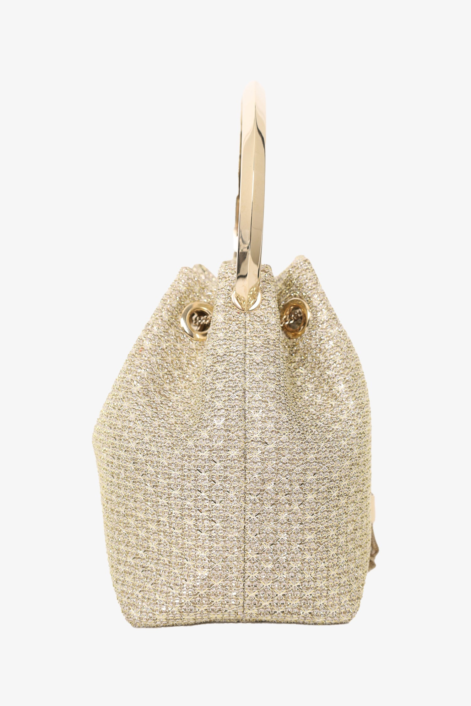 Jimmy Choo Gold Glitter Bon Bon Ring Handle Bucket Bag