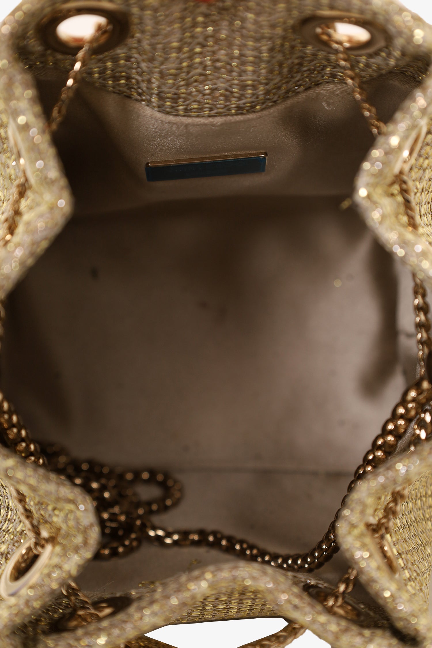 Jimmy Choo Gold Glitter Bon Bon Ring Handle Bucket Bag