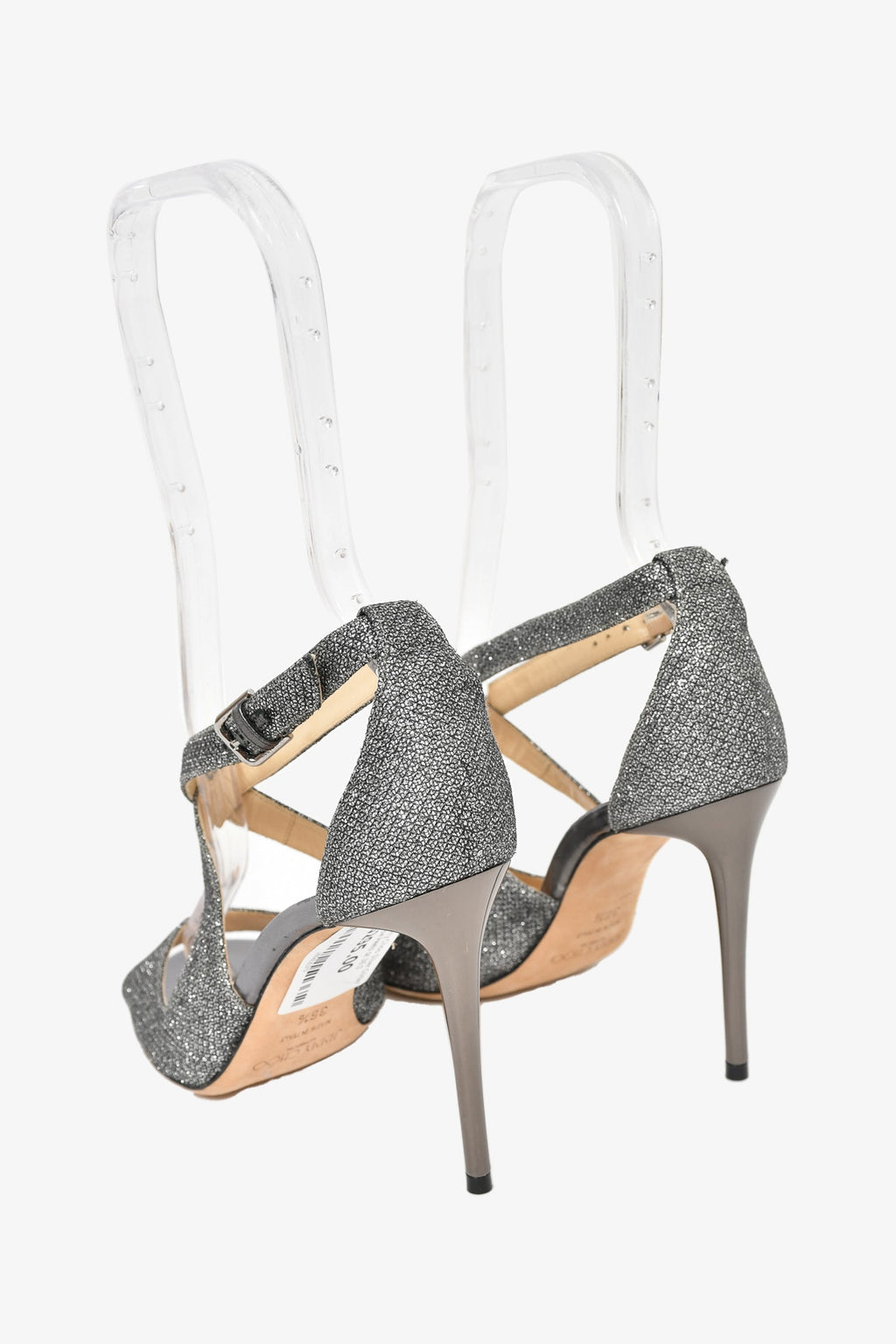 Jimmy Choo Silver Glitter Peep Toe Heels Size 36.5