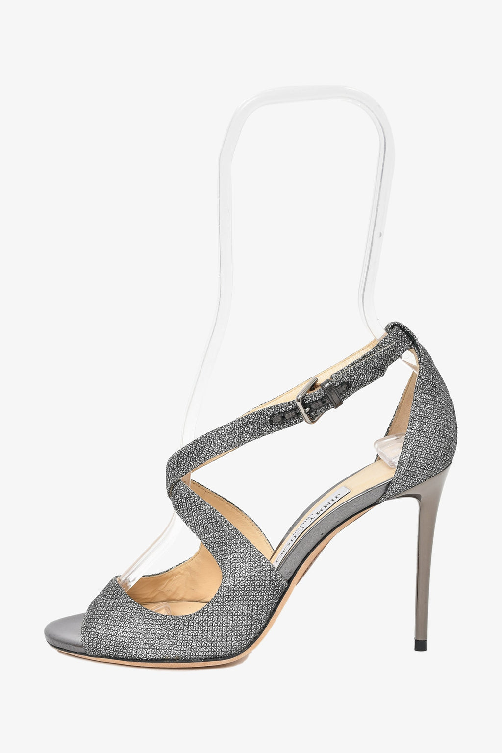Jimmy Choo Silver Glitter Peep Toe Heels Size 36.5