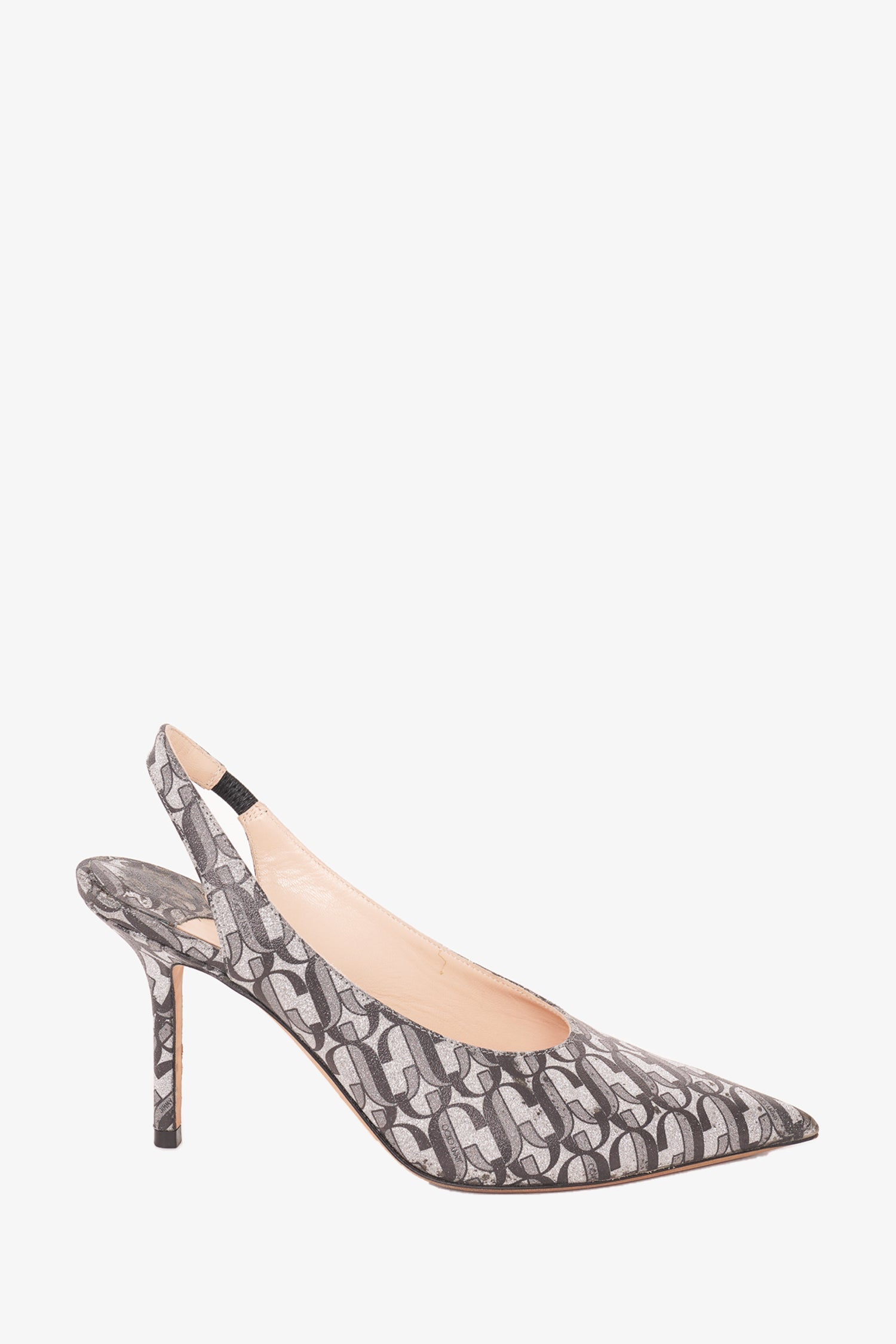 Jimmy Choo Silver 'Love' Glitter Sling Back Sandals Size 36