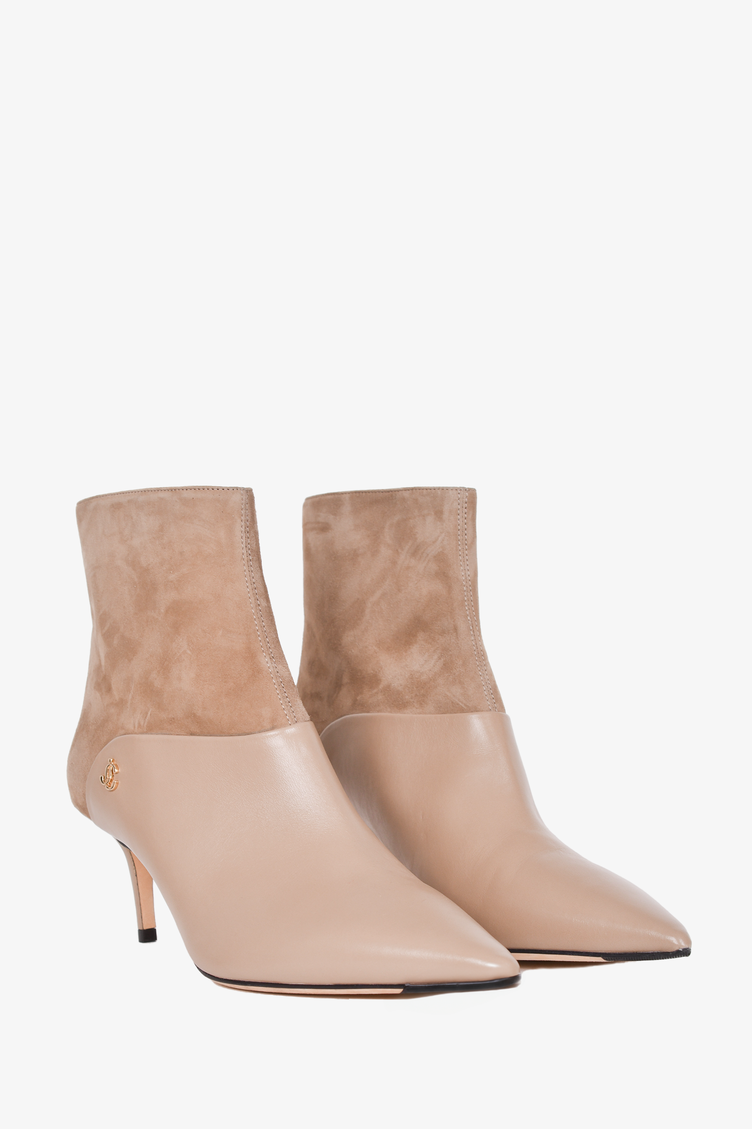 Jimmy Choo Taupe Leather/Suede 'Cycas' Heeled Booties Size 41